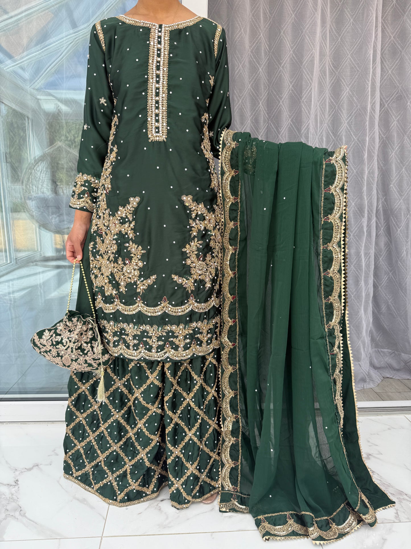 JAAN - Embroidered silk kameez with Sharara