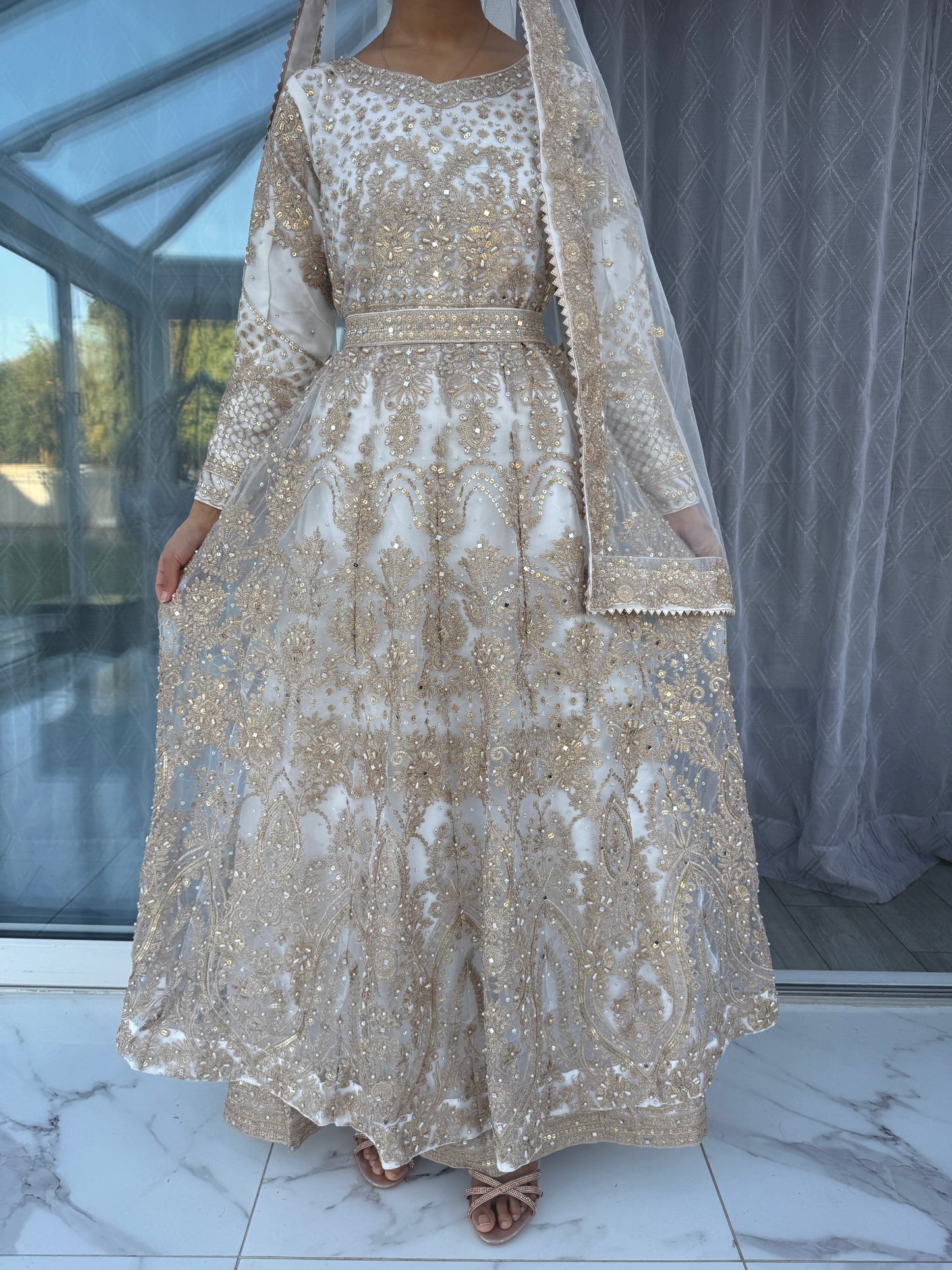 NOOR UL AIN - Embroidered net maxi dress Faiza Saqlain Inspired