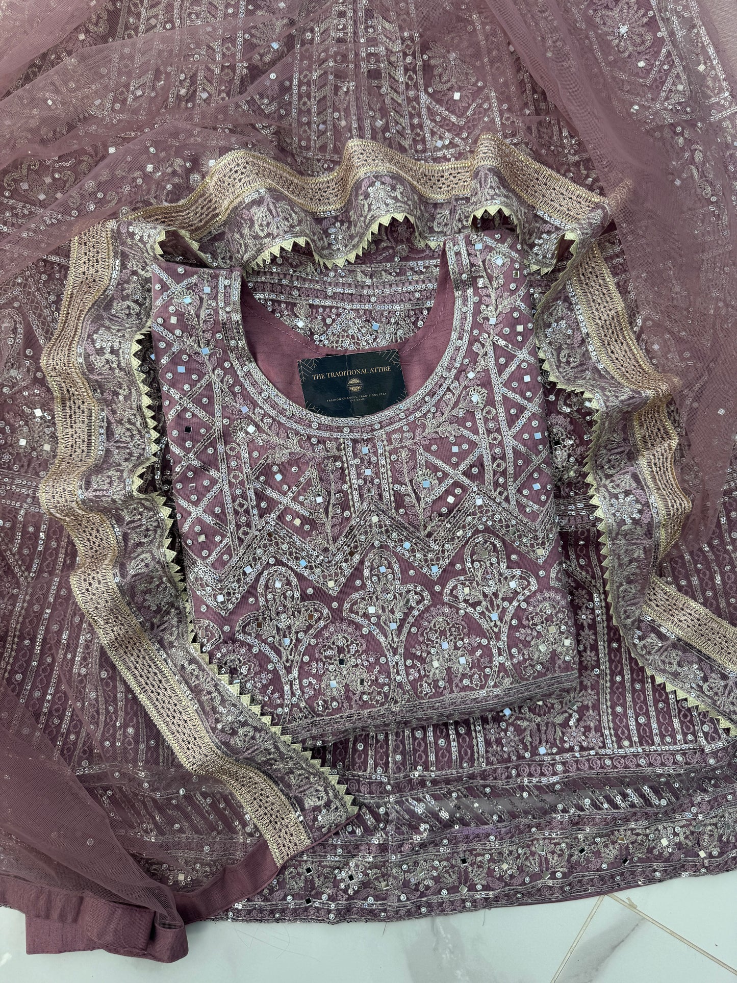 DANIA - Embroidered net lengha outfit