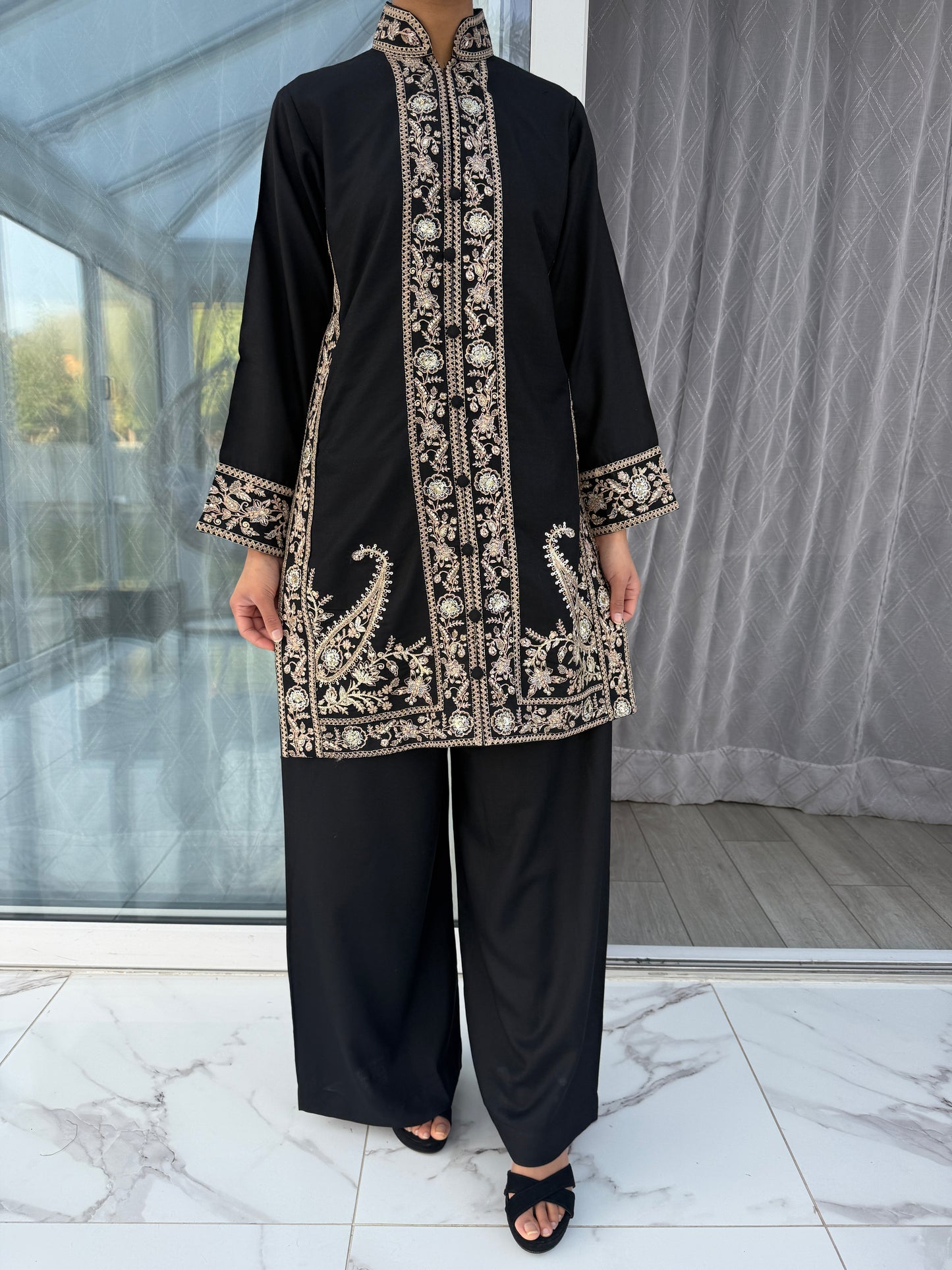 KHAADI COORDS - Embroidered 2 pc Dhanak Khaadi inspired Co-ords Black