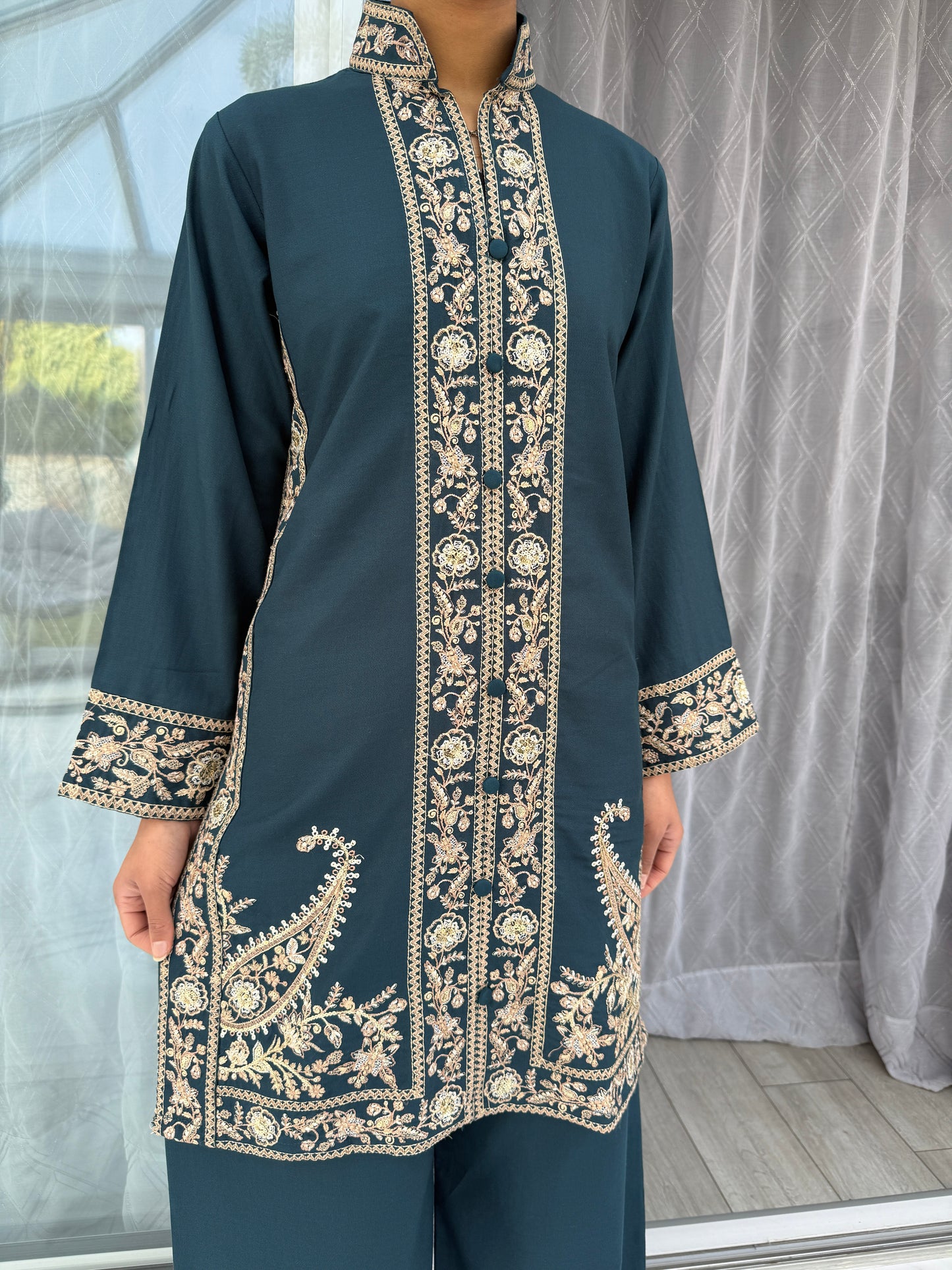 KHAADI COORDS - Embroidered 2 pc Dhanak Khaadi Inspired Co-ords Teal