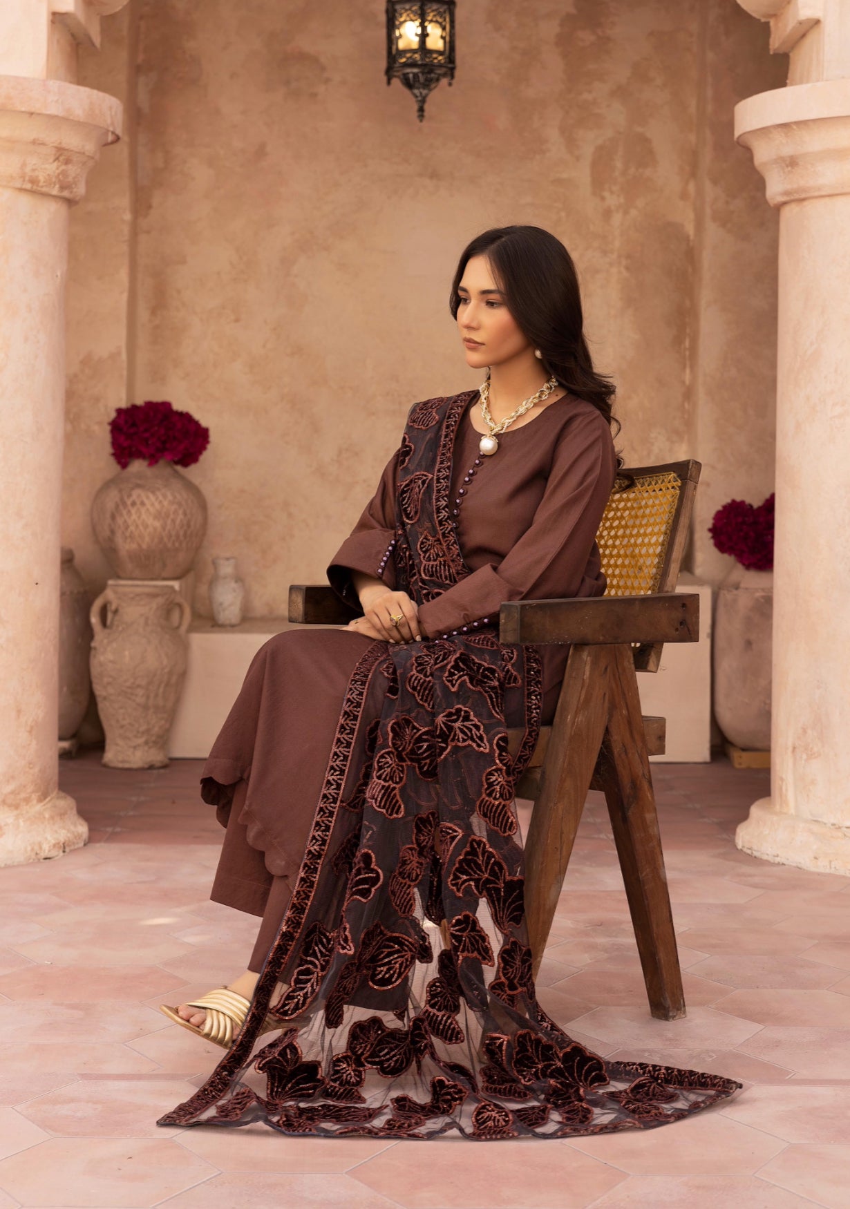 NURA SIMRANS - Dhanak readymade outfit with laserkari velvet net dupatta
