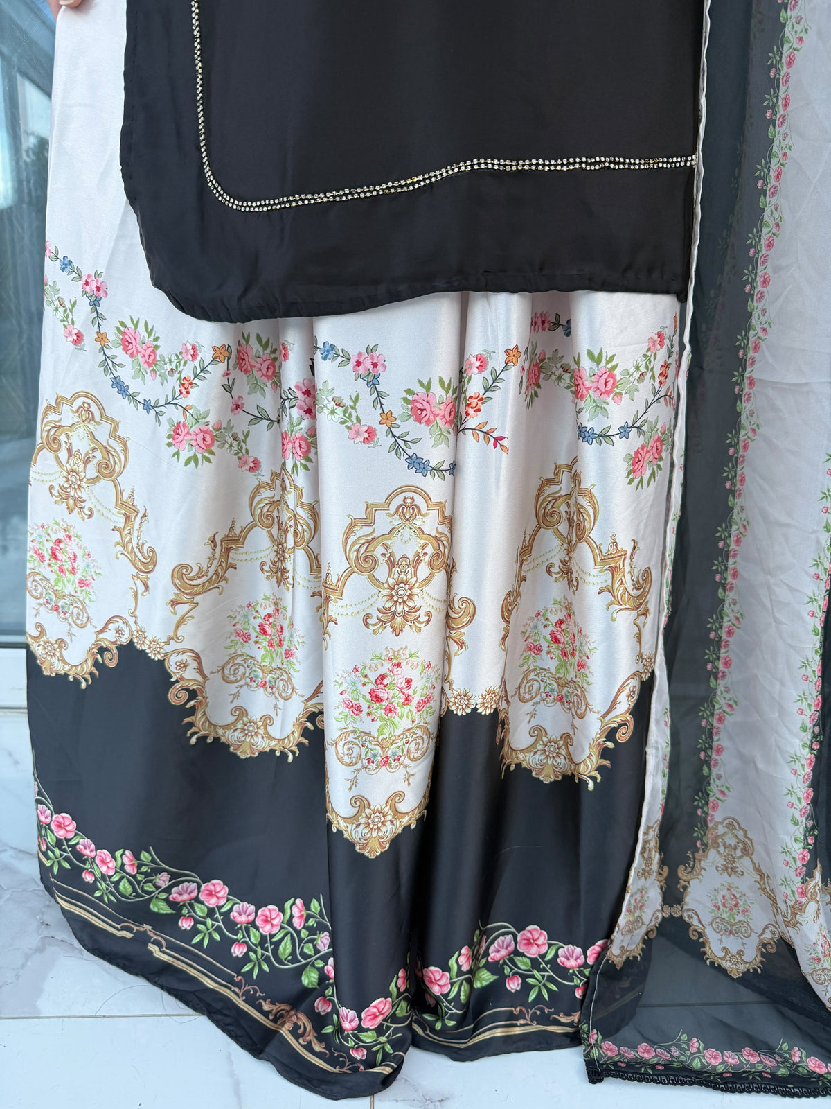LAYLA - Handwork embellished printed silk kameez with Sharara