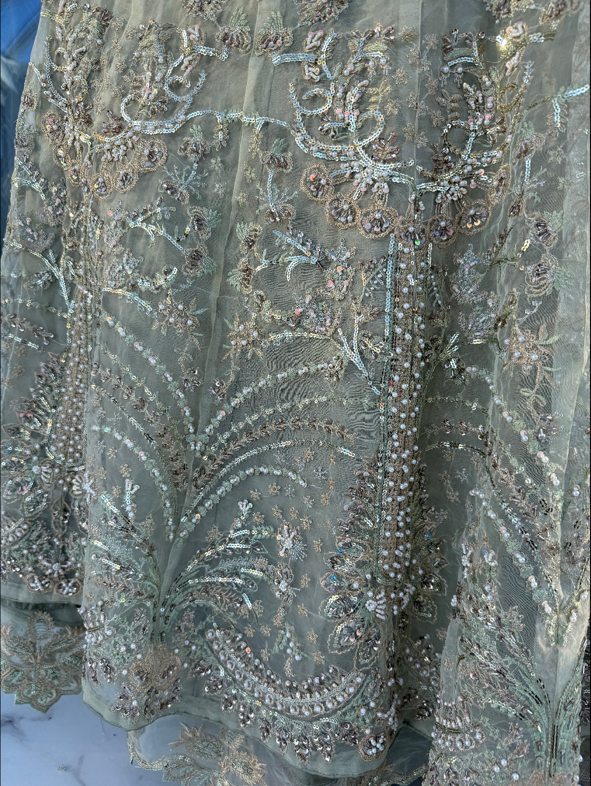 ALAMZEB - Embroidered double layered partywear maxi dress