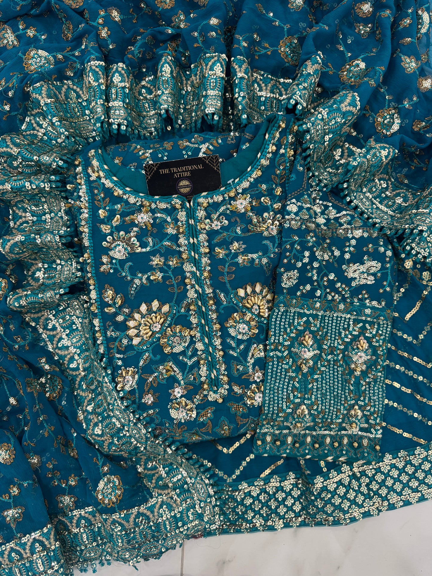 RAHAT - Embroidered chiffon kameez with chiffon sharara and dupatta