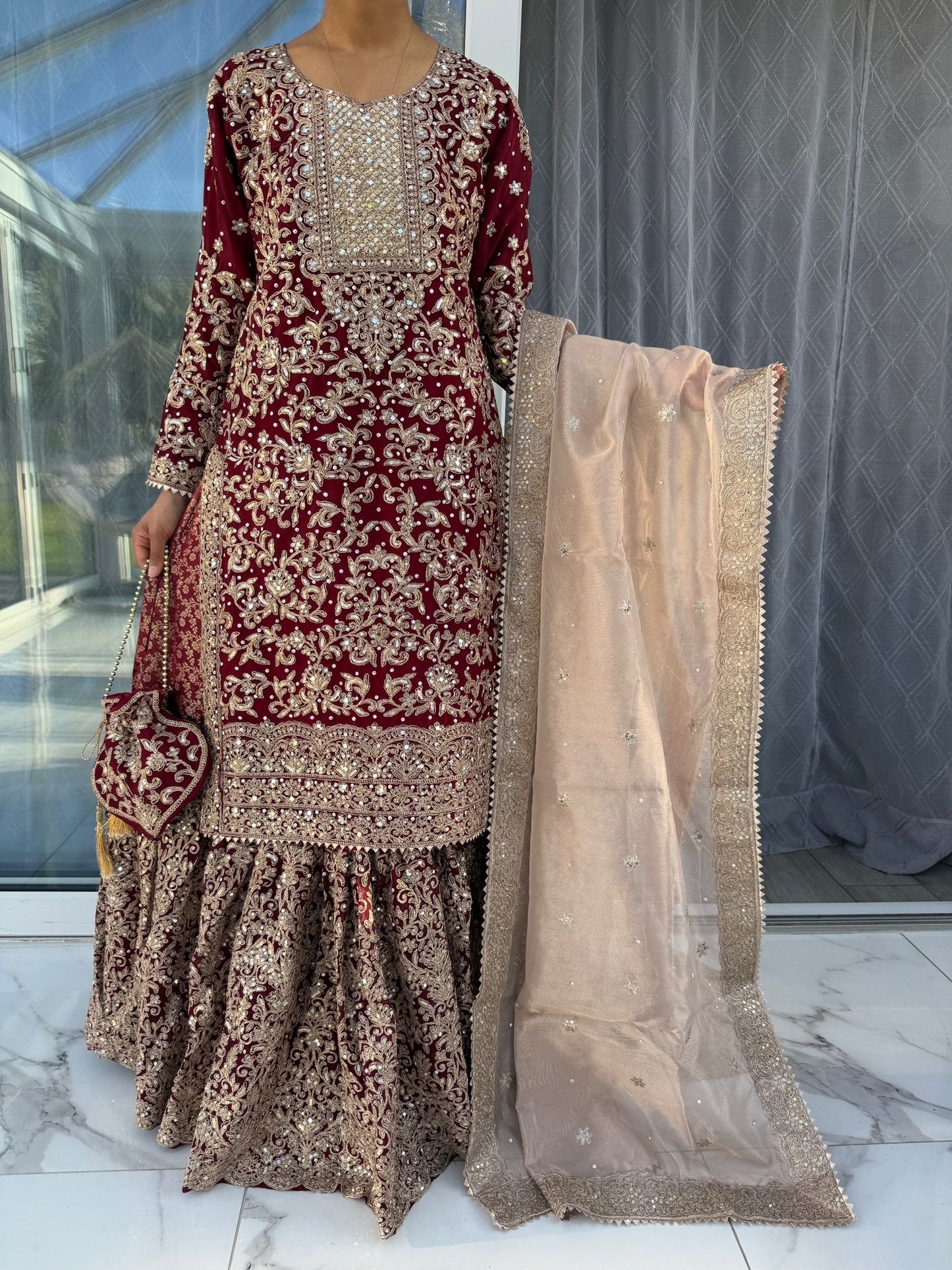 SANAYA - Luxury chiffon kameez with brocade lengha