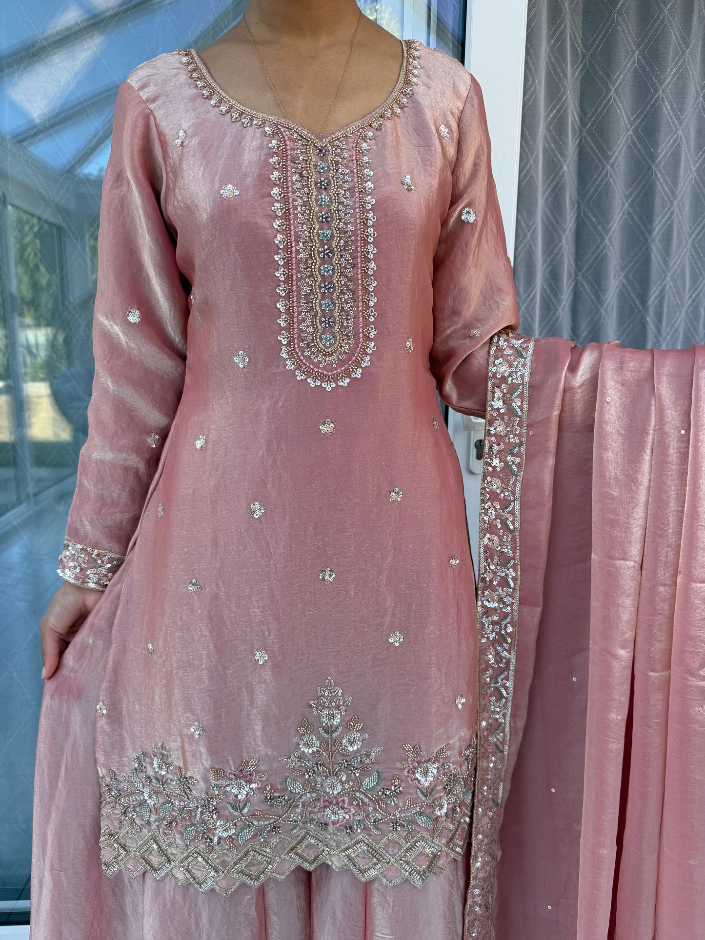 RESHAM - Handwork embellished sheesha silk outfit with sharara