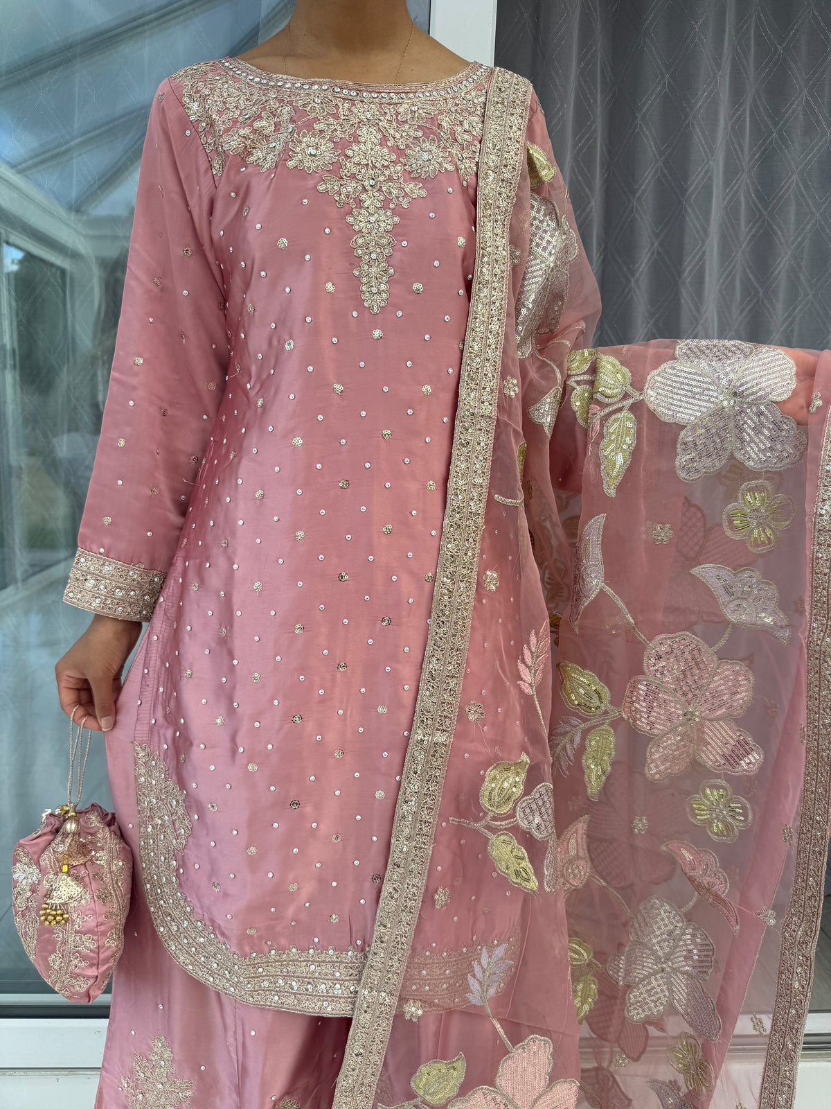 ZARYAB PINK - Embroidered silk kameez with Sharara