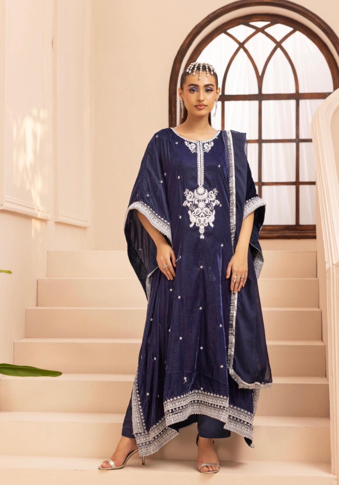 ZAYNA LUX VELVET KAFTAN SIMRANS BLUE