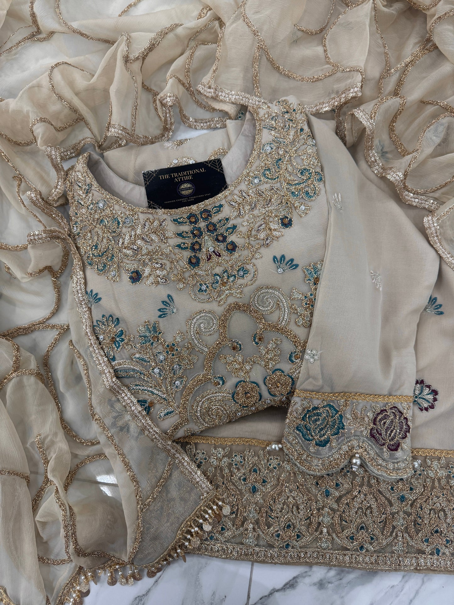 SAMAN - Luxury chiffon peplum dress with plazo