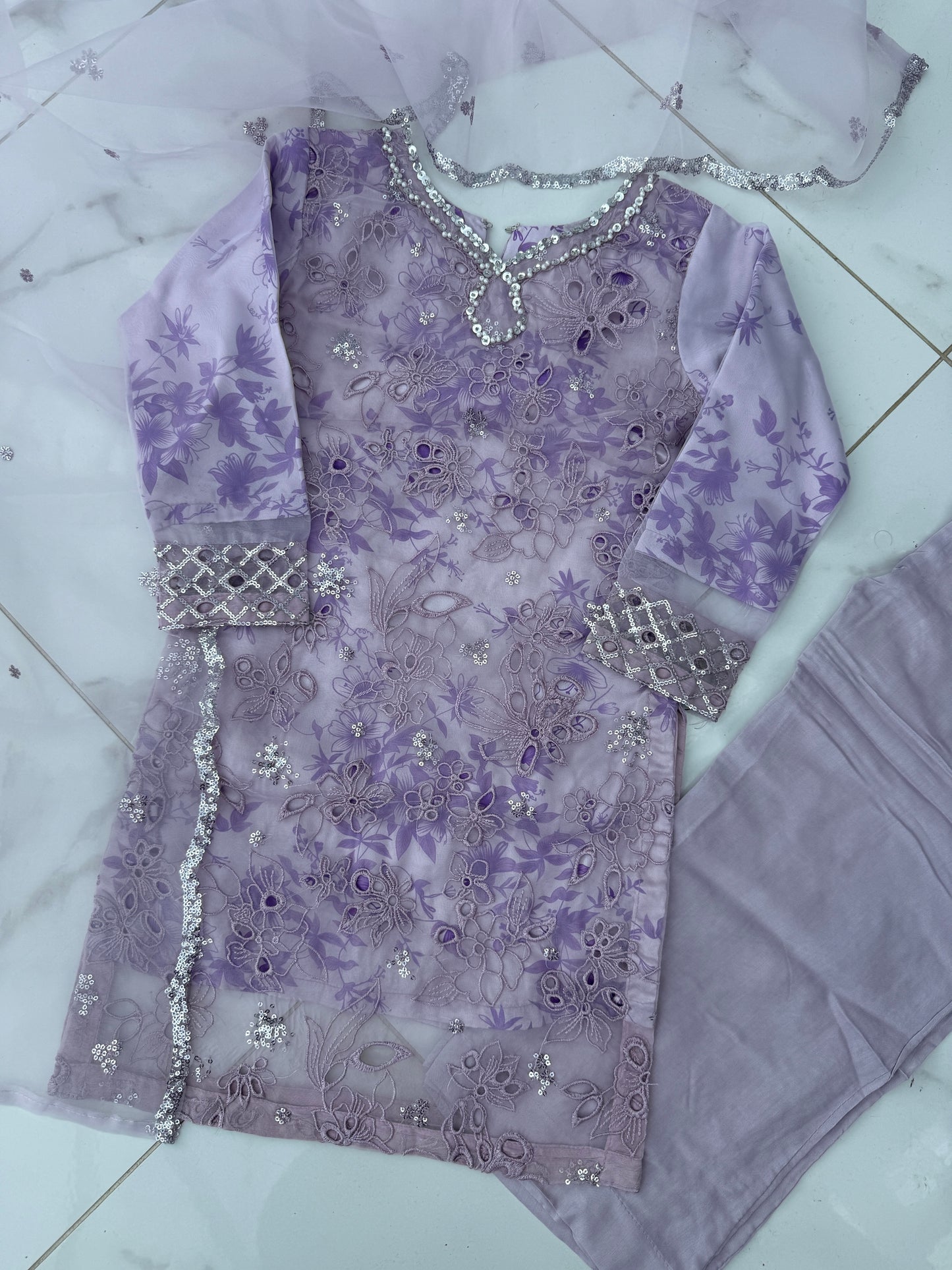 MIA - Mother/daughter embroidered organza kameez with silk lining