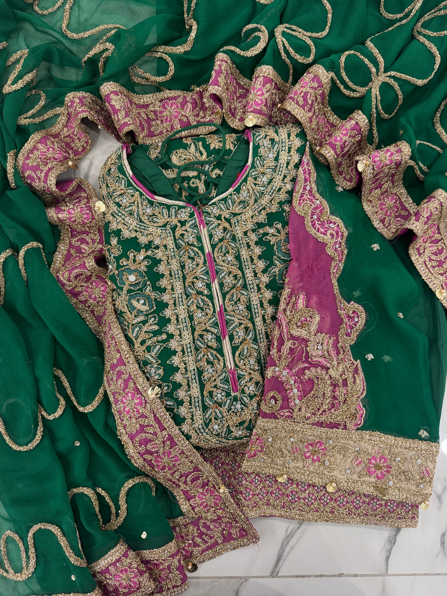 AANGAN - Embroidered chiffon outfit with shalwar