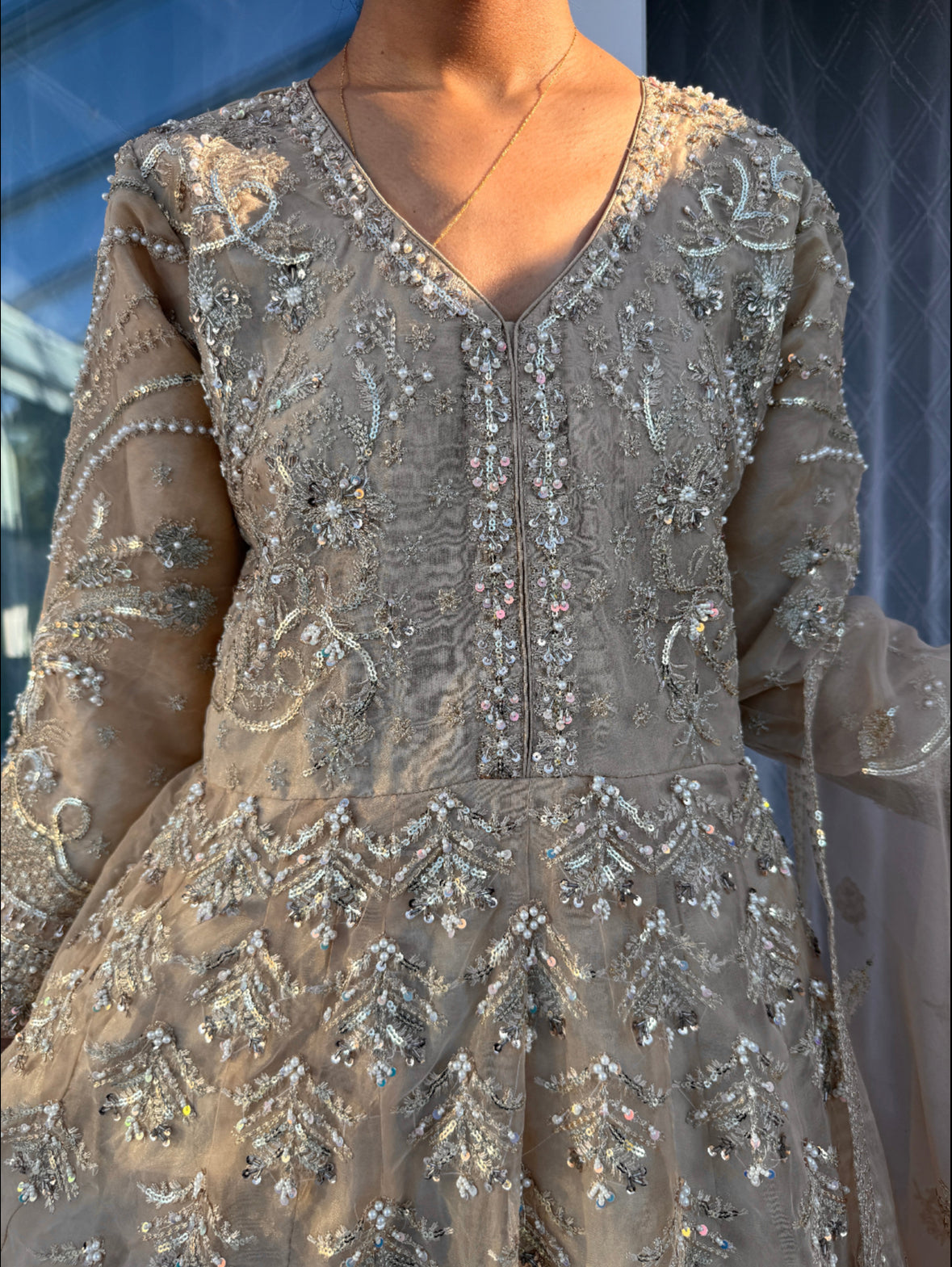 ALAMZEB - Embroidered double layered partywear maxi dress