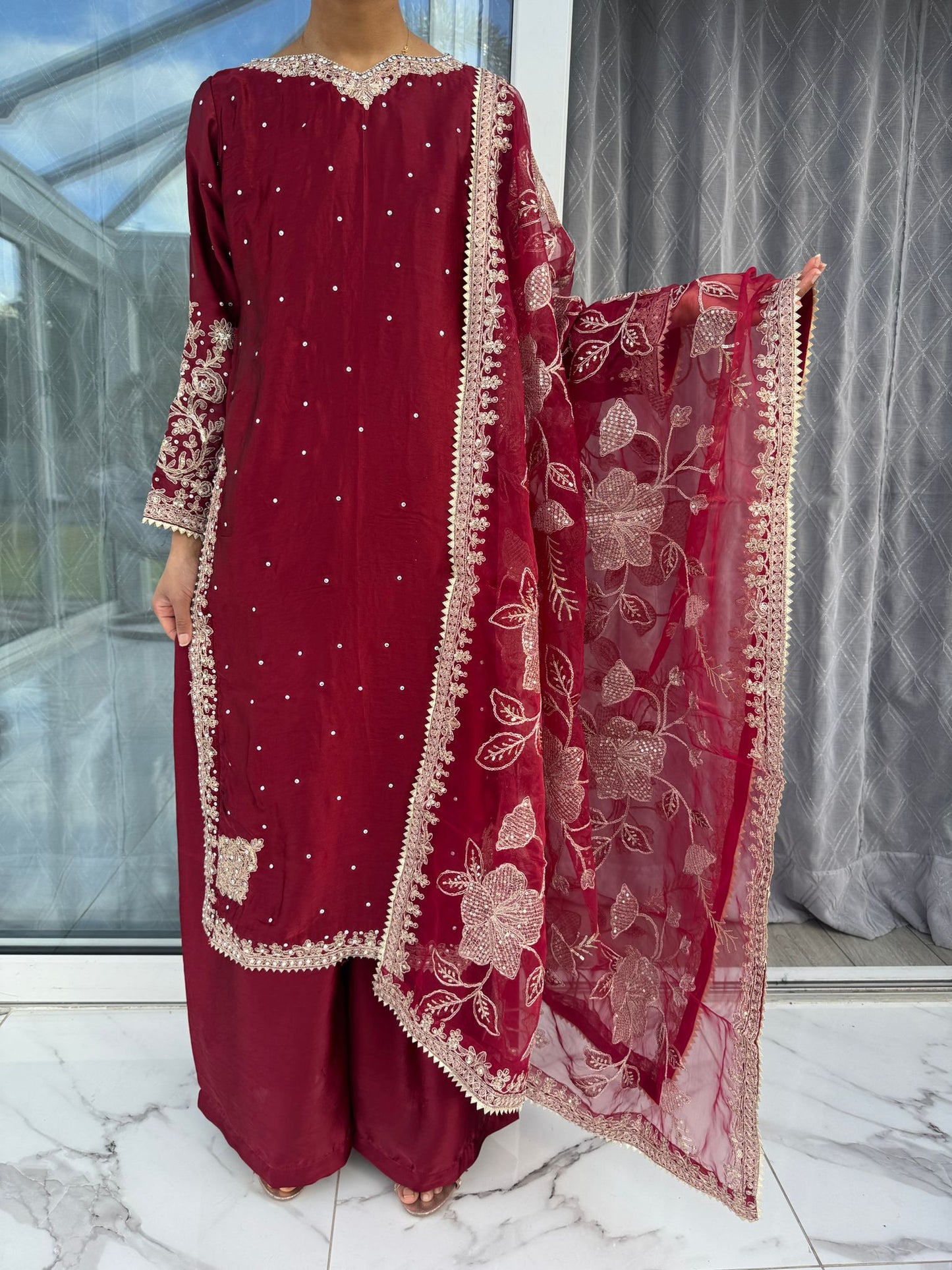KASHISH- Embroidered silk kameez with plazo