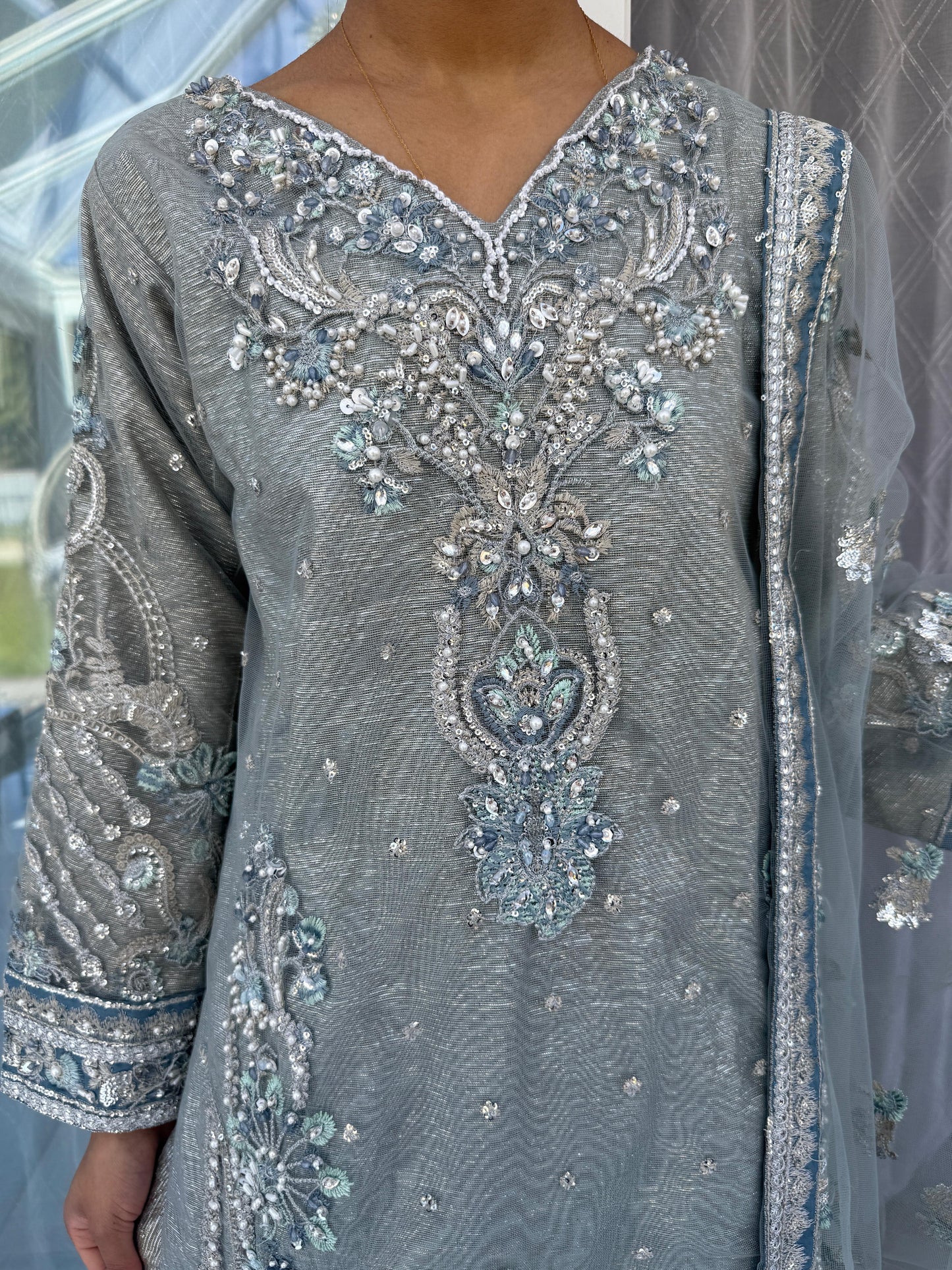 MAIRA - Handwork embellished net kameez with sharara