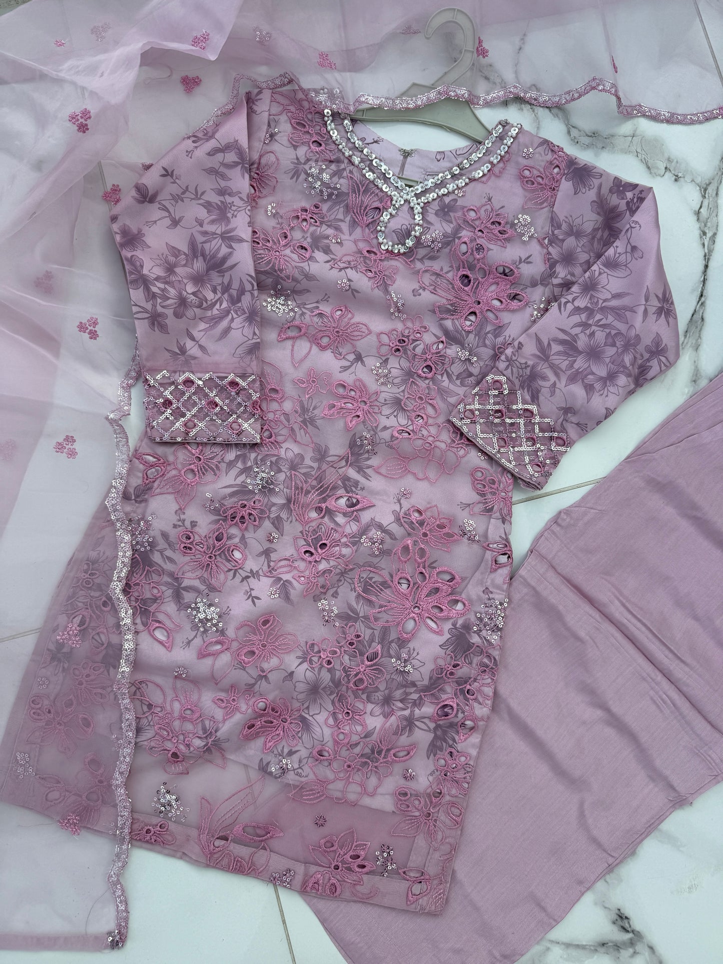 MIA - Mother/daughter embroidered organza kameez with silk lining