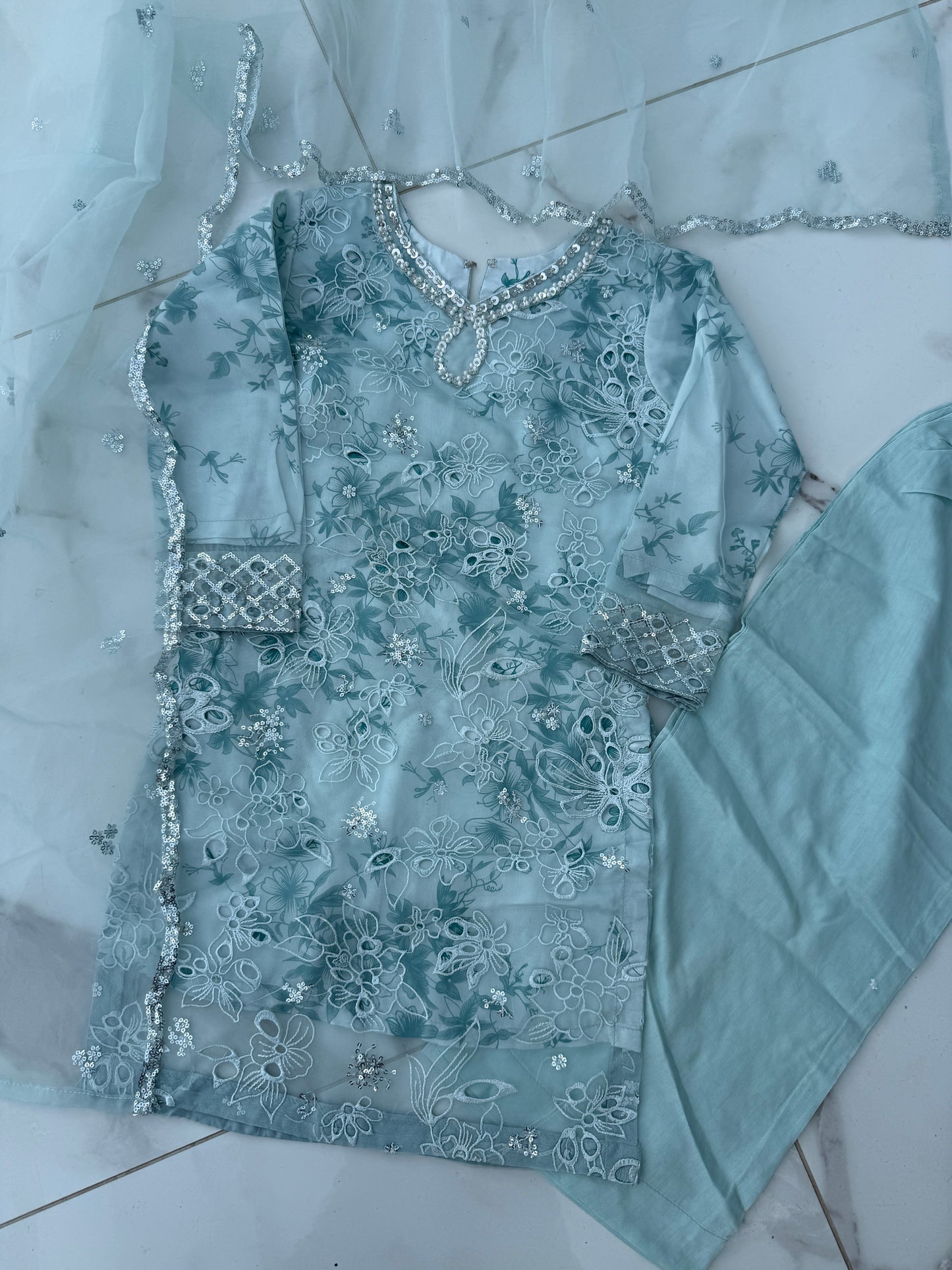 MIA - Mother/daughter embroidered organza kameez with silk lining