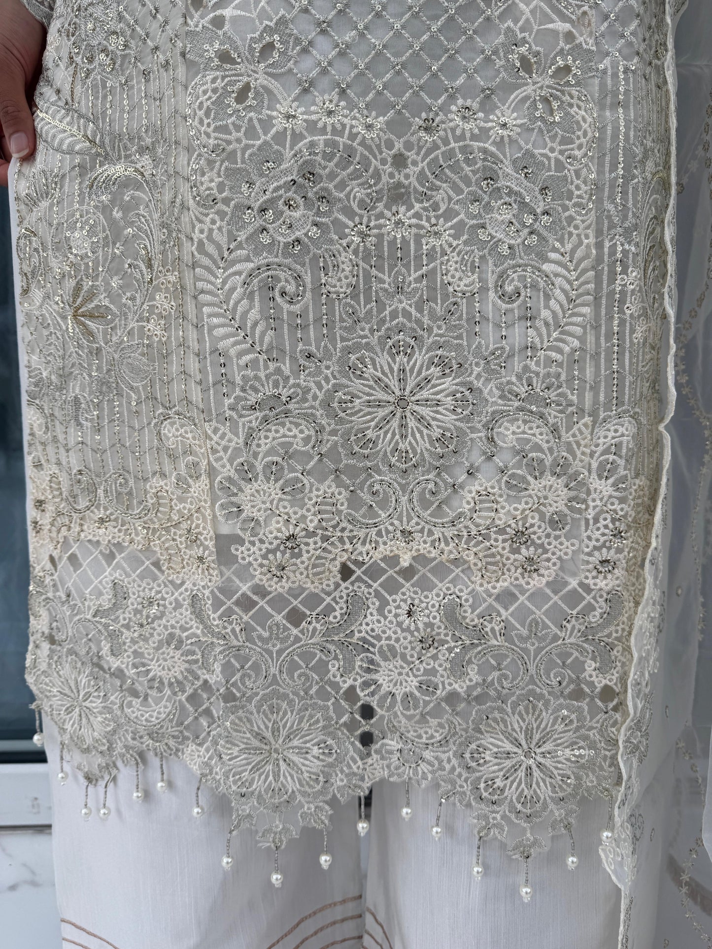 AYLA - Embroidered organza readymade outfit with cutwork, plazo and dupatta