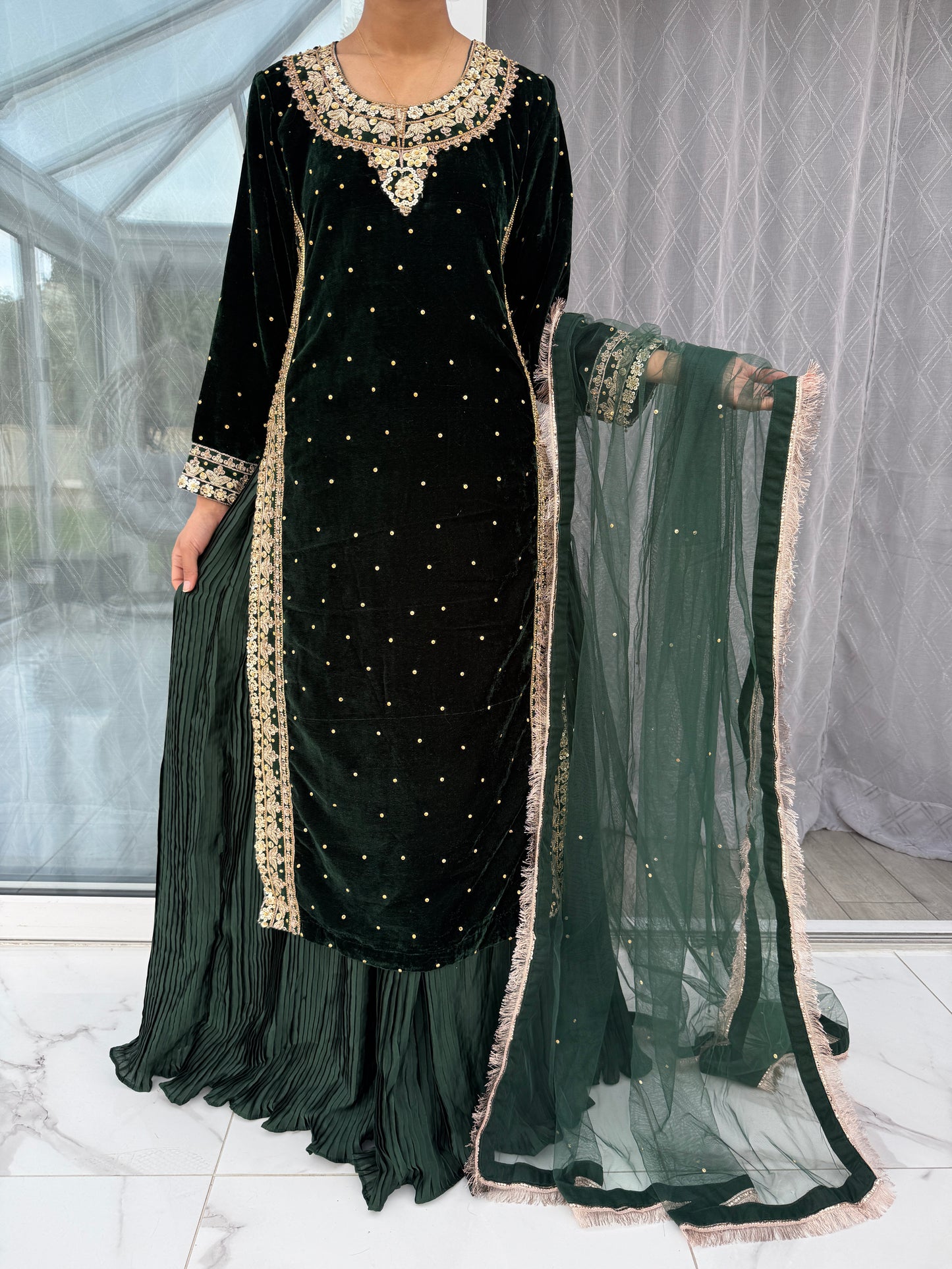 AYAT - Embroidered velvet kameez with lengha