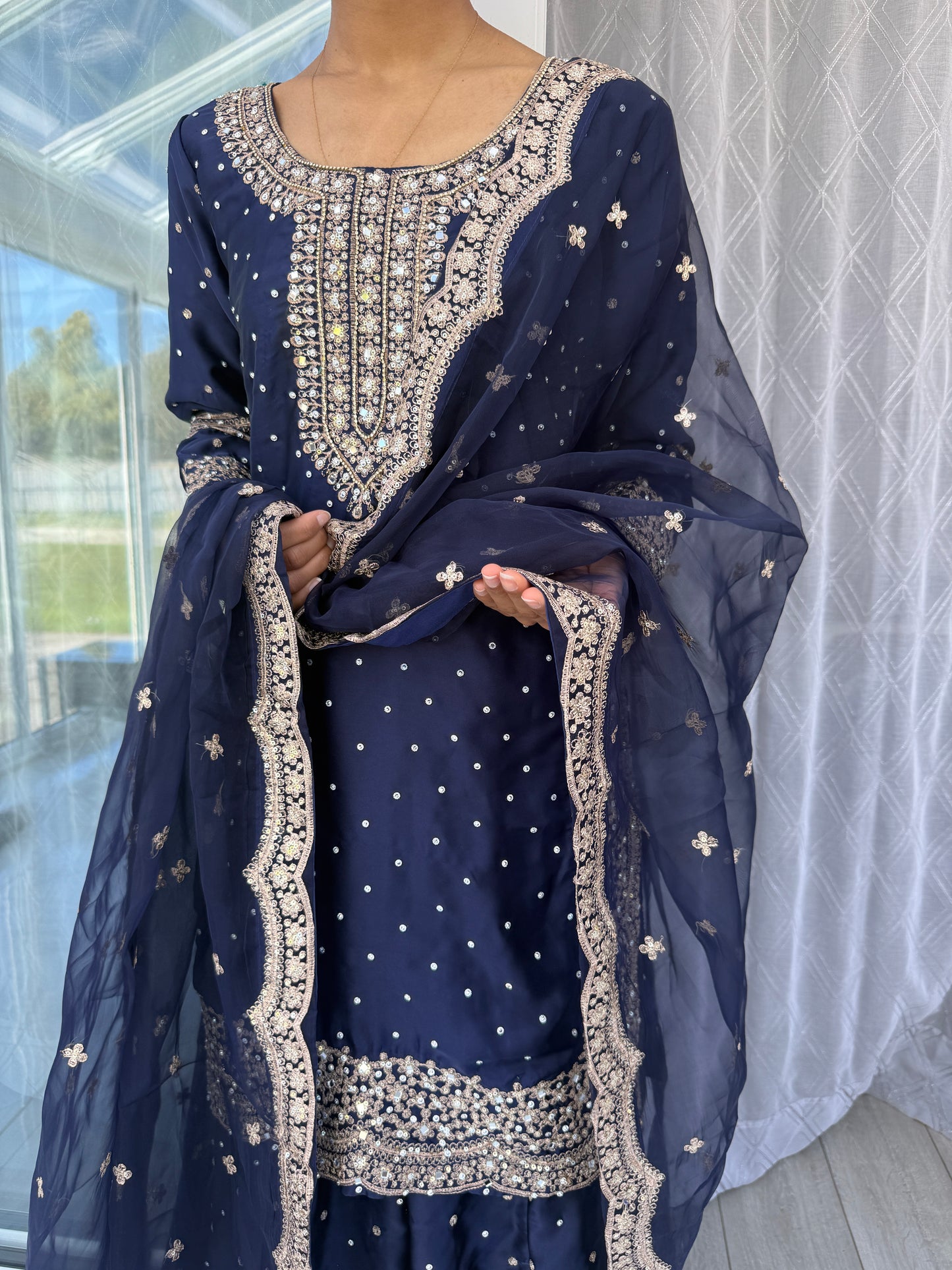 QAYLA - Embroidered silk kameez with silk sharara