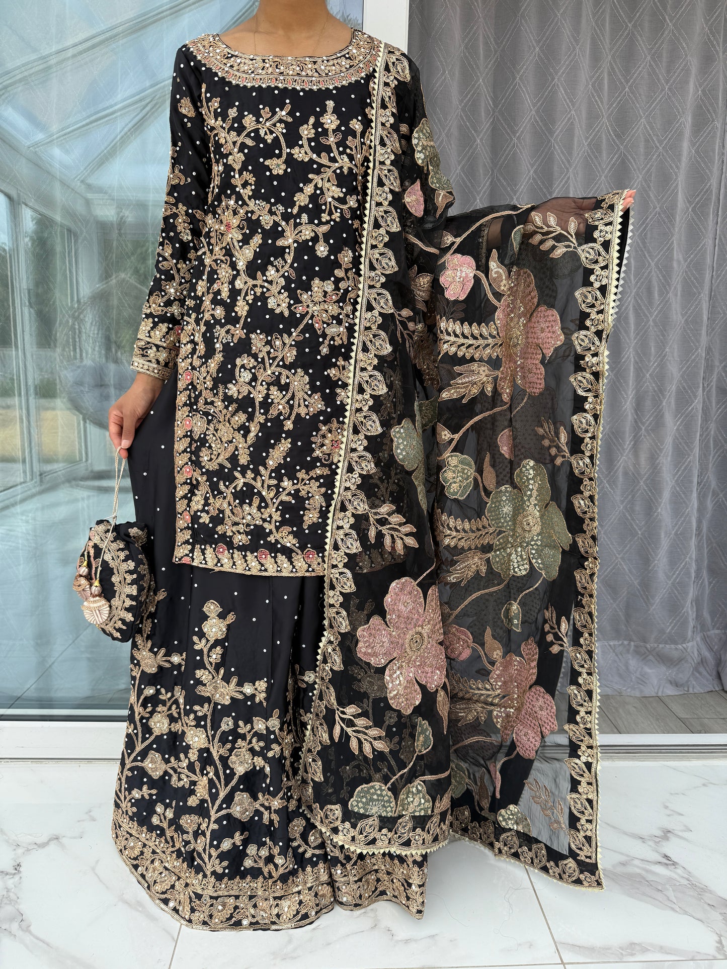 KHAANI - Luxury embroidered silk kameez with sharara
