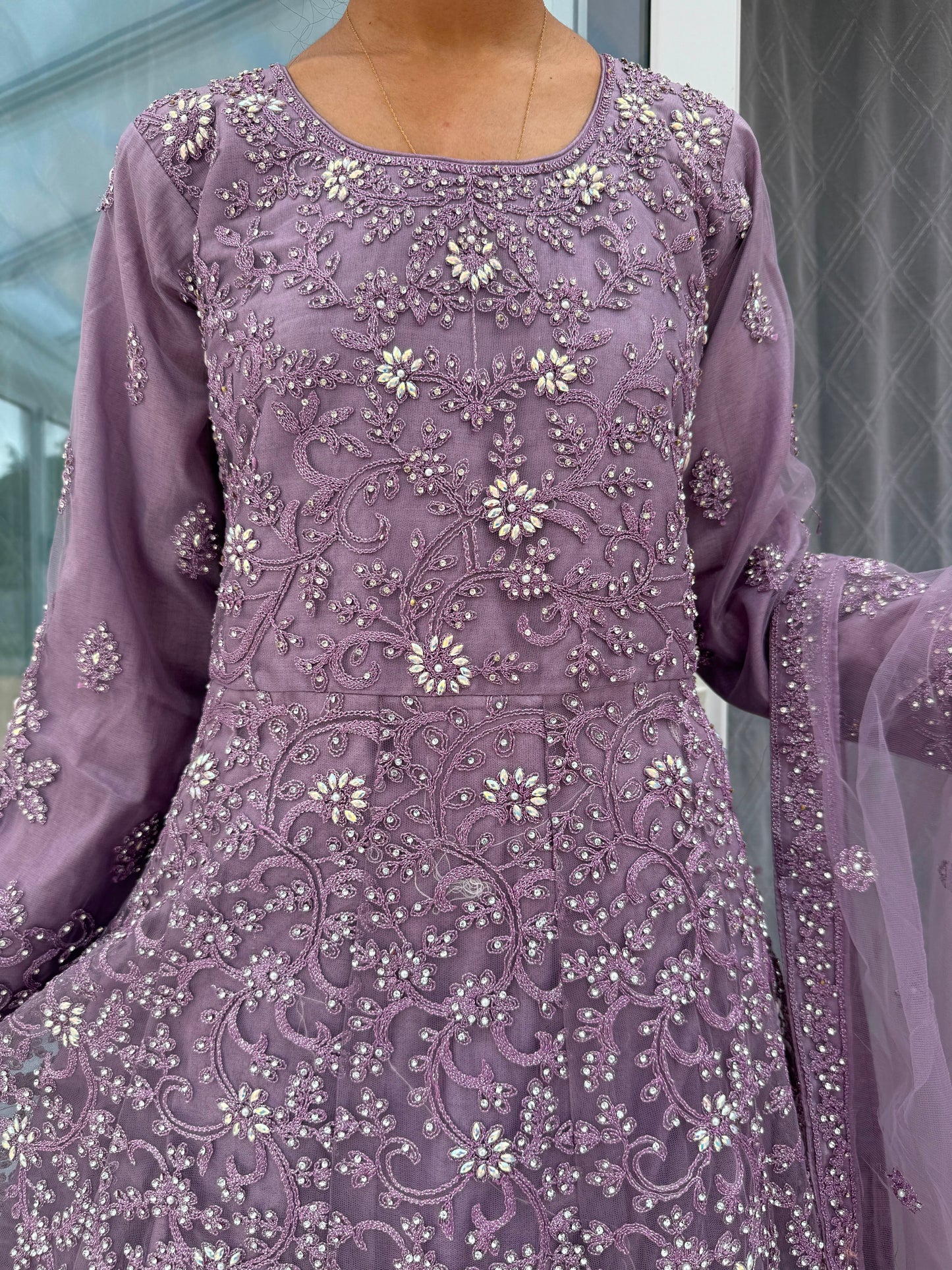 DUA - Embroidered party net maxi dress with stonework