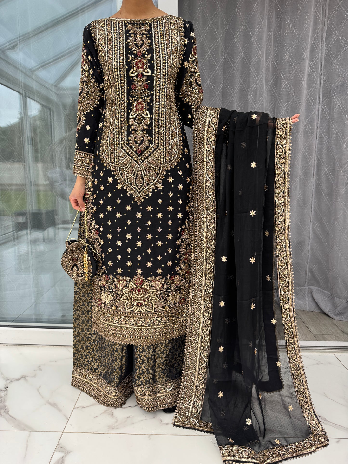 MAHNOOR - Embroidered chiffon readymade outfit