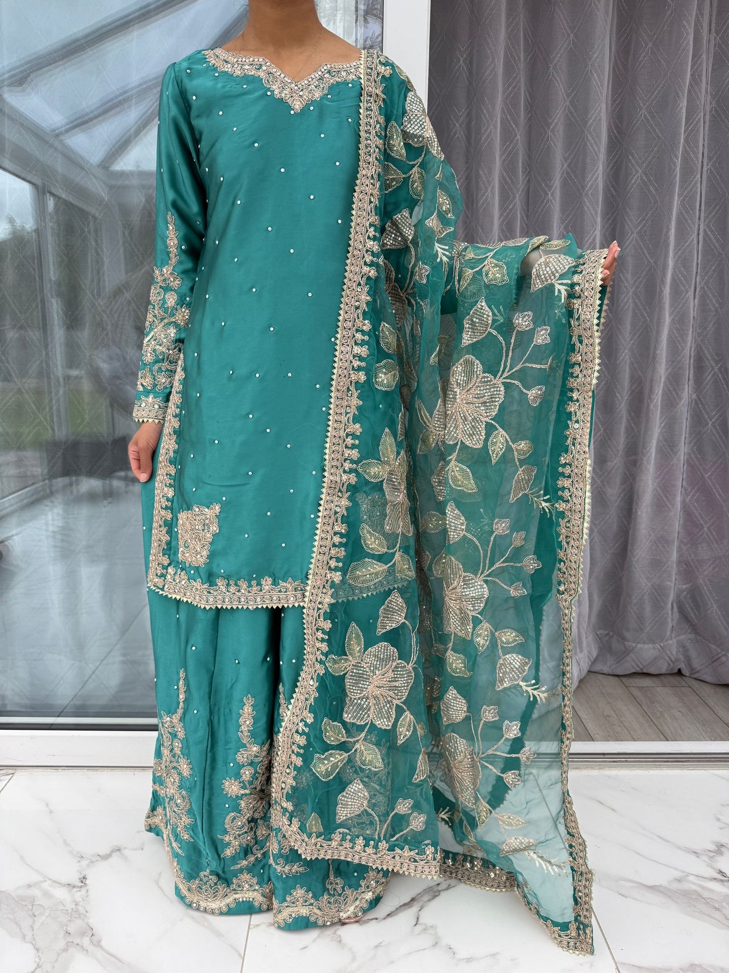 KASHISH 2 - Embroidered silk kameez with Sharara