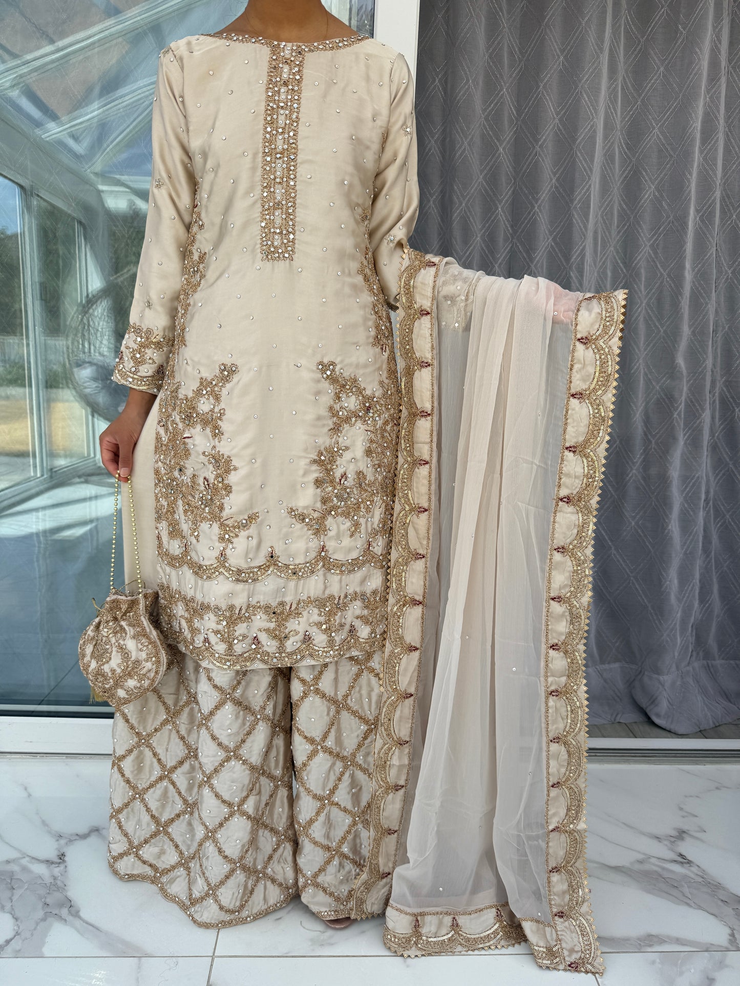 JAAN - Embroidered silk kameez with Sharara