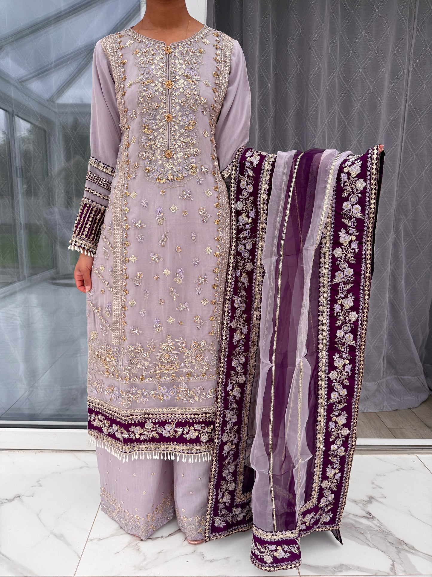 HUMAYRA - Handwork embellished luxury chiffon outfit with plazo
