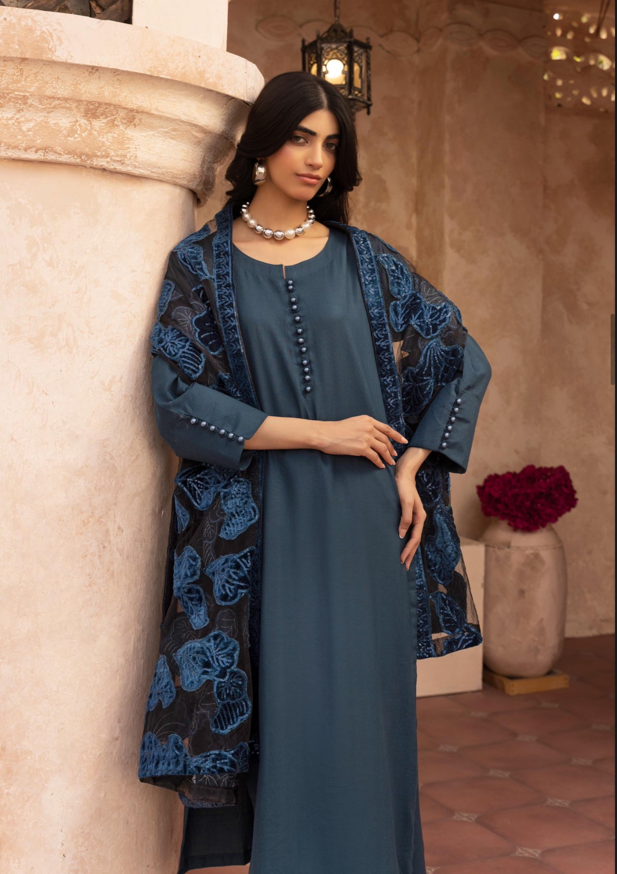 NURA SIMRANS - Dhanak readymade outfit with laserkari velvet net dupatta