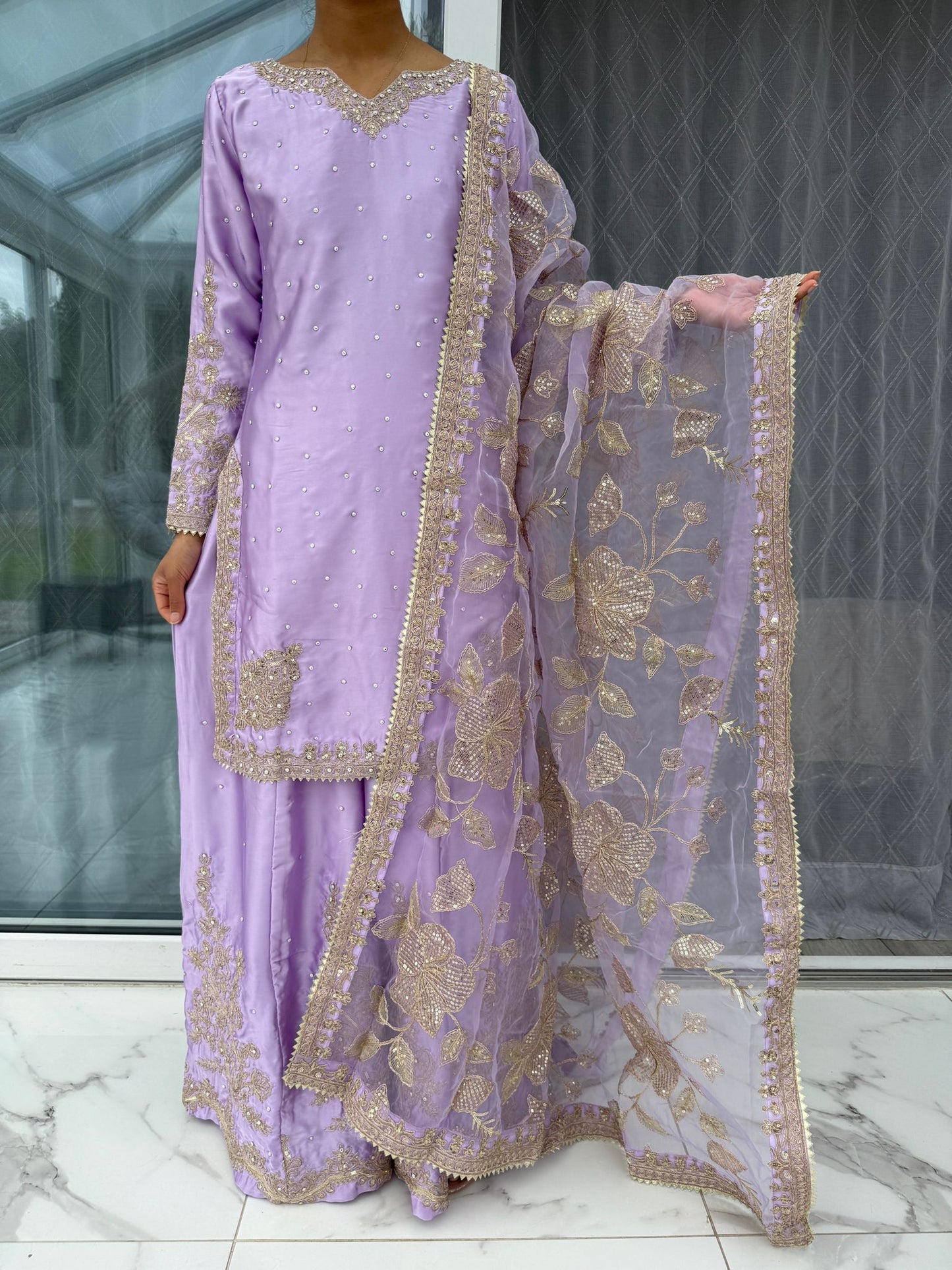 KASHISH 2 - Embroidered silk kameez with Sharara