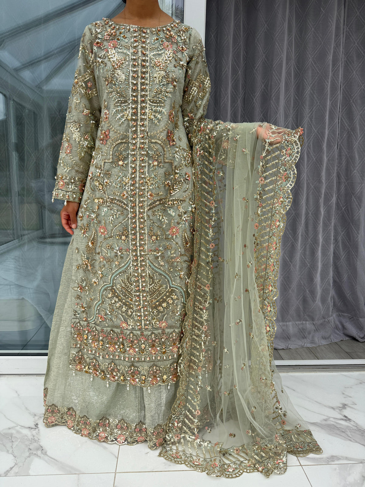ALAIRA SAGE - Handwork embellished net outfit with sharara