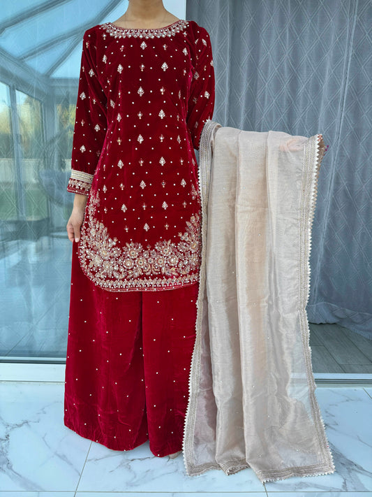 HUMSAFAR - Embroidered velvet sharara outfit