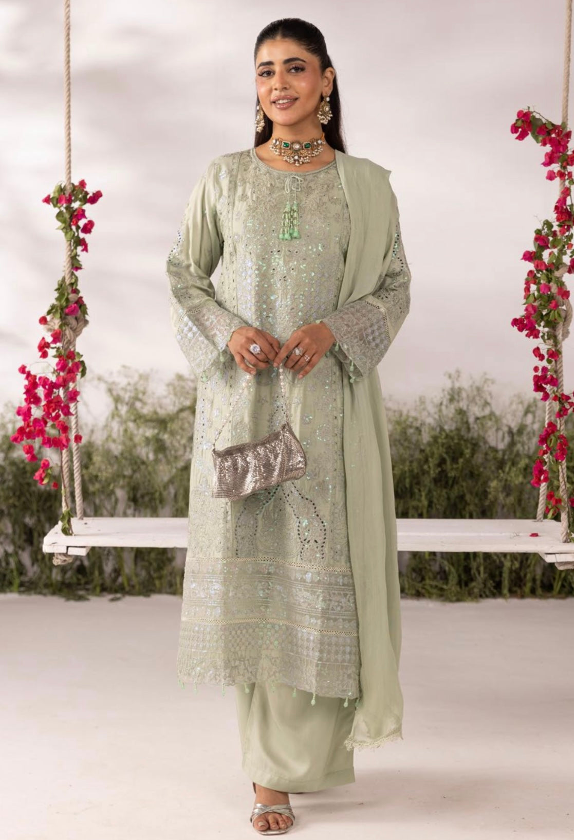 IRSA - Mother/daughter embroidered viscose kameez with plazo