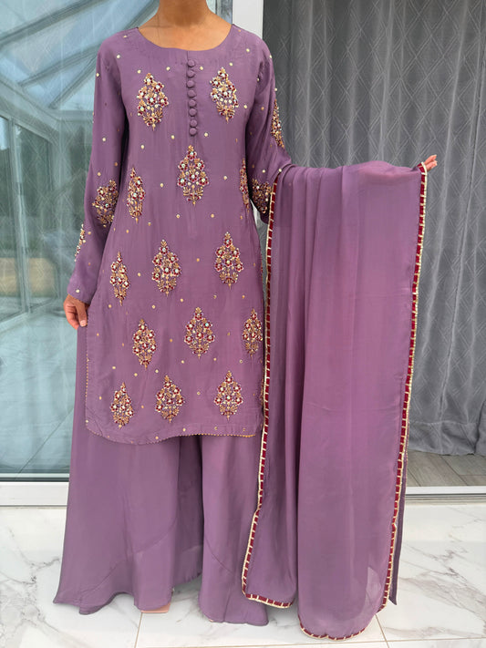 SANIYA - Sheesha silk kameez with handwork detailing and Sharara