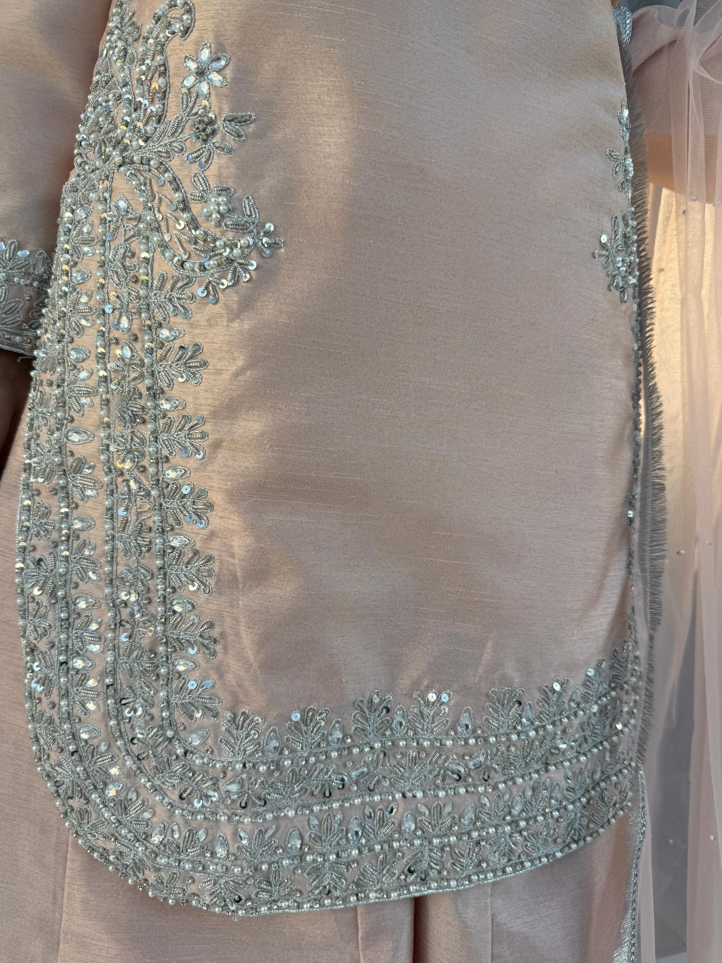 AVEEN - Embroidered raw silk kameez with Kali Sharara