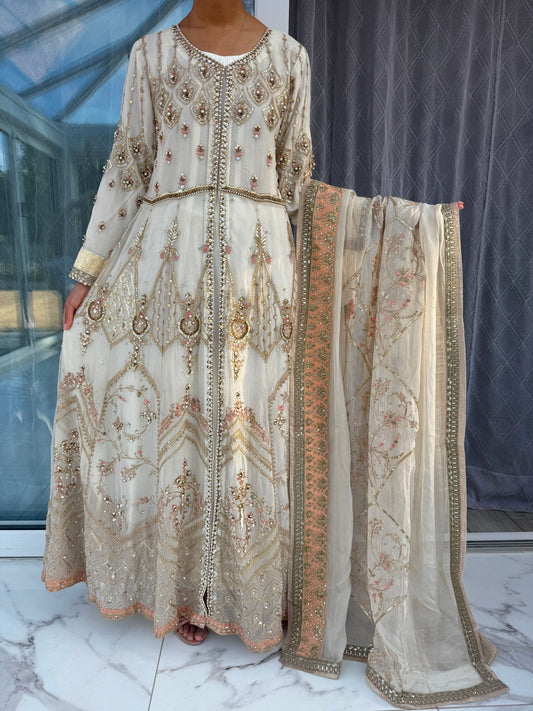 ALIYA - Embroidered chiffon maxi dress with handwork detailing