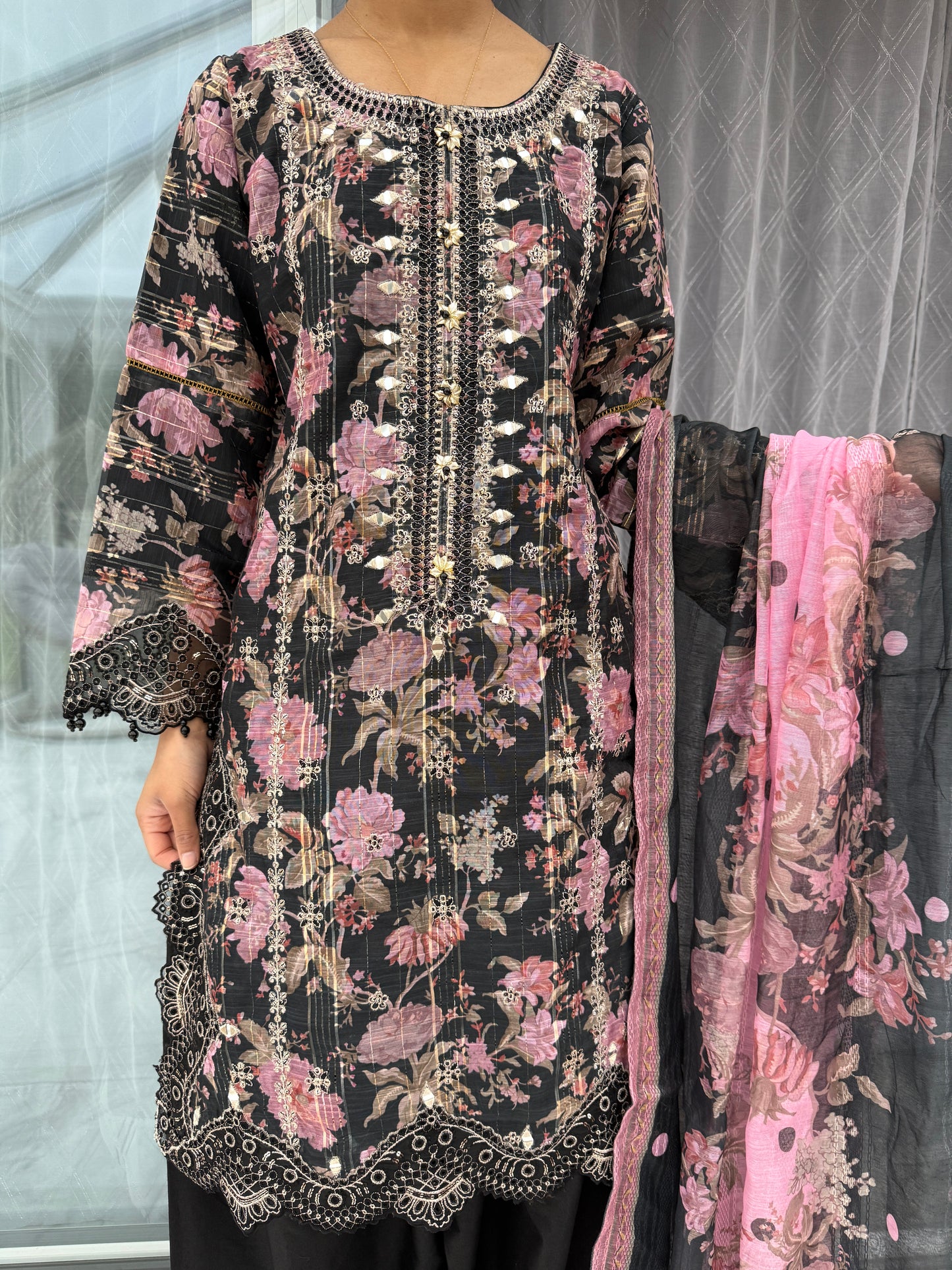 GULNAZ - Emroidered floral monar outfit with farshi shalwar