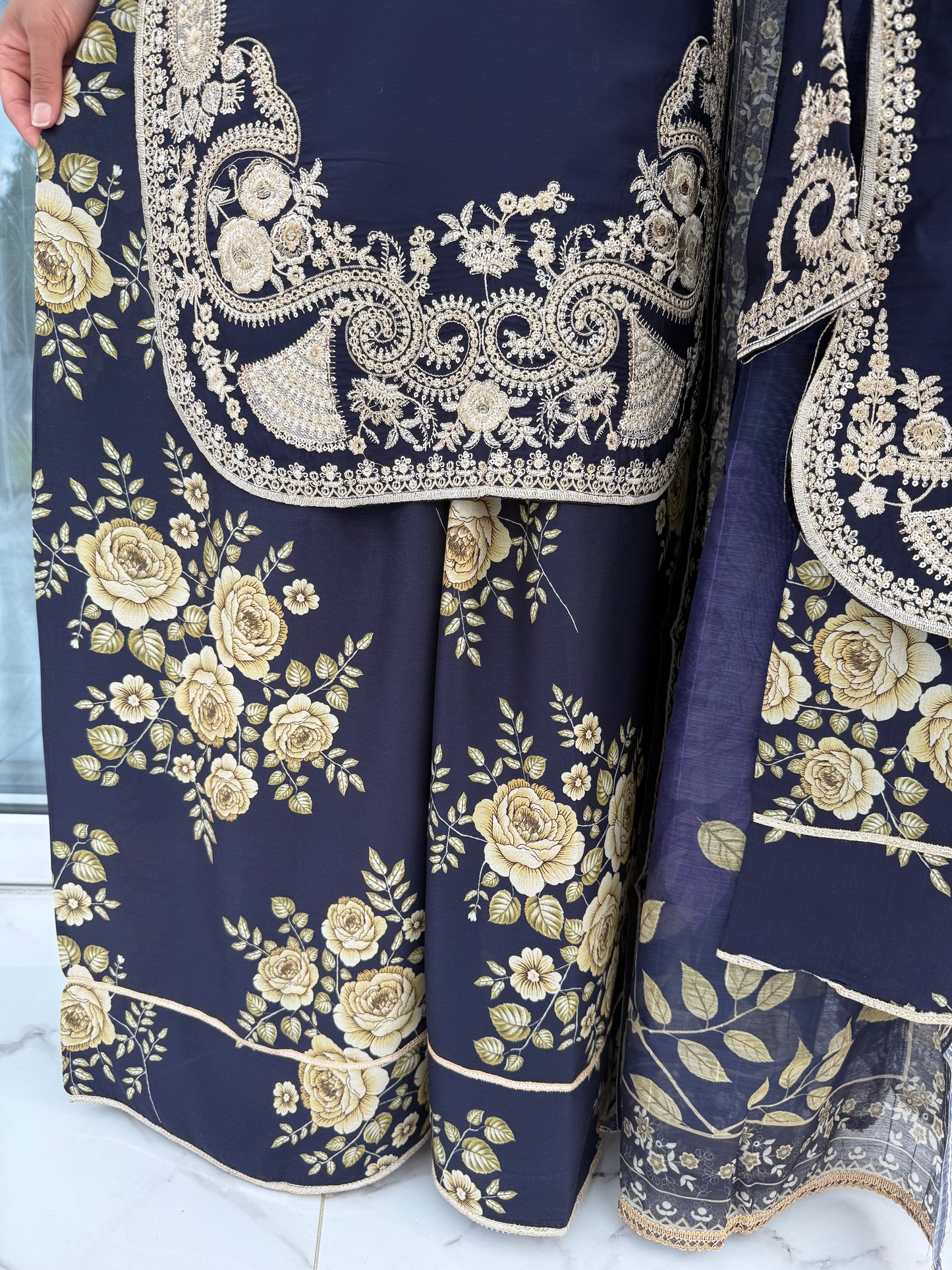 MIRA MOTHER/DAUGHTER COLLECTION BLUE - Embroidered kameez with printed Sharara