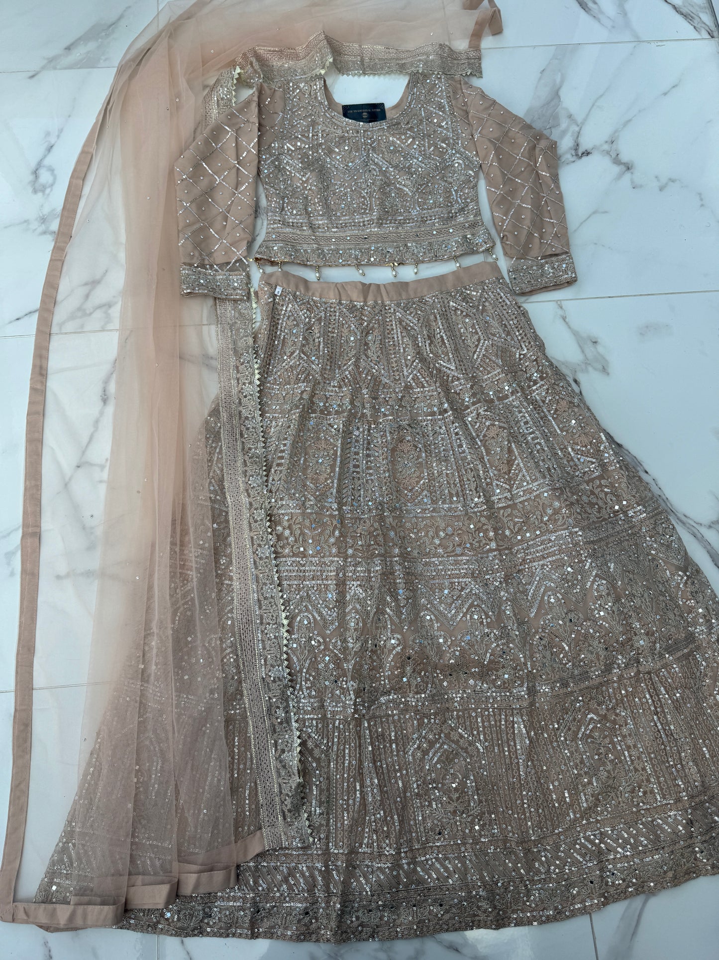 DANIA - Embroidered net lengha outfit