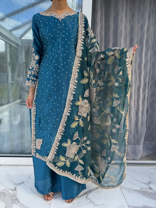 KASHISH EID OFFER - Embroidered silk kameez with plazo