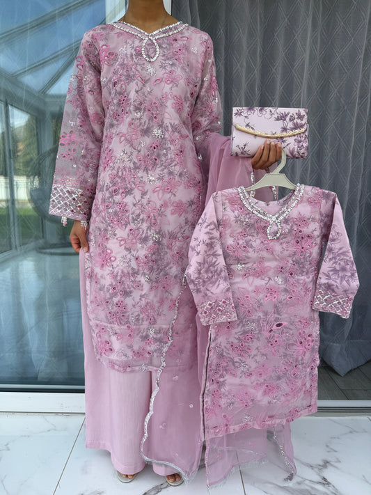 MIA - Mother/daughter embroidered organza kameez with silk lining