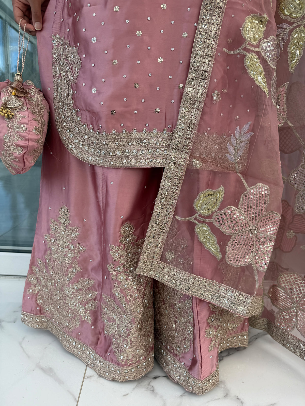 ZARYAB PINK - Embroidered silk kameez with Sharara