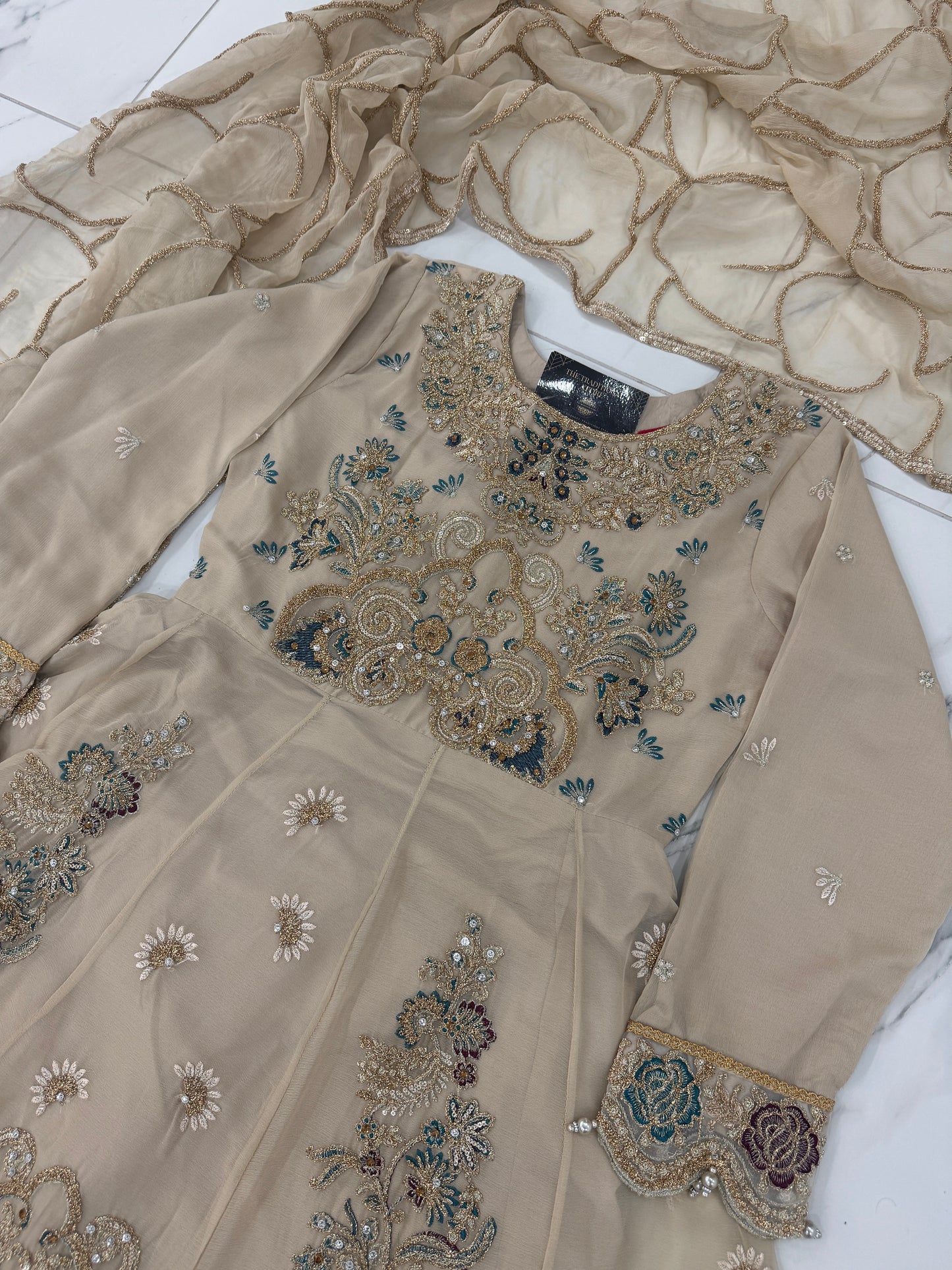 SAMAN - Luxury chiffon peplum dress with plazo