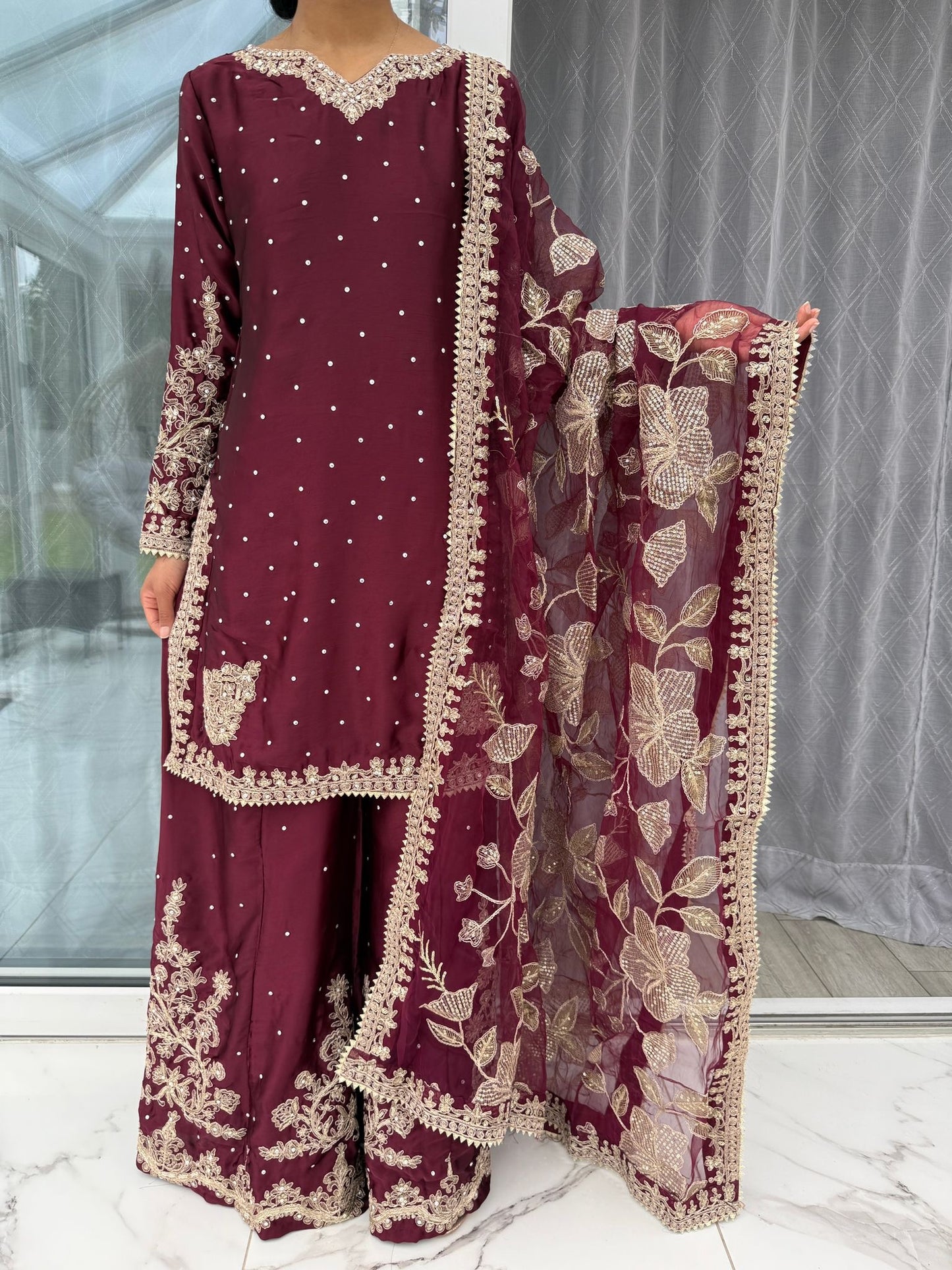 KASHISH 2 - Embroidered silk kameez with Sharara