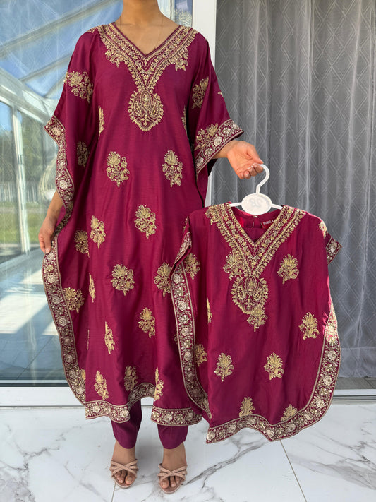 LEILA Mother/daughter - Zari embroidered luxury viscose kaftan