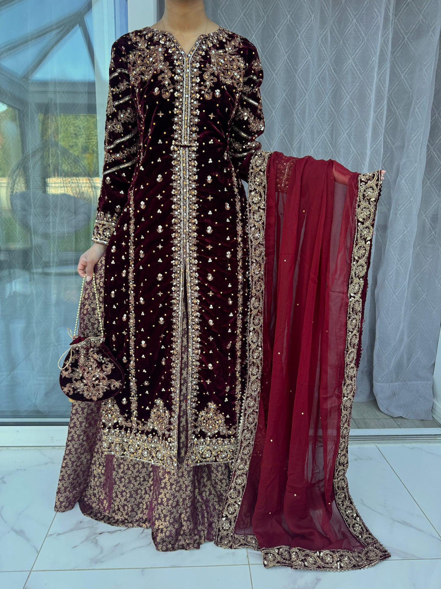 JANNAT - Embroidered Velvet kameez with brocade Lengha