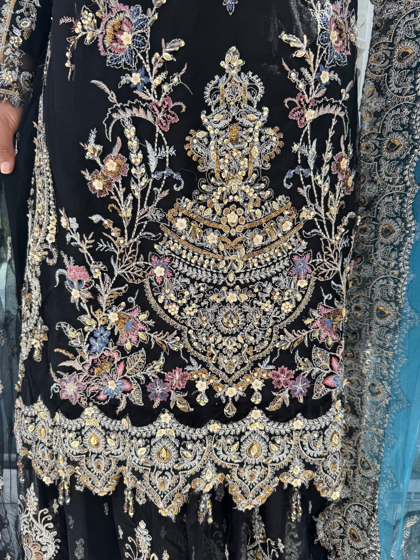 ZARKASH - Heavy embellished net kameez with embroidered sharara