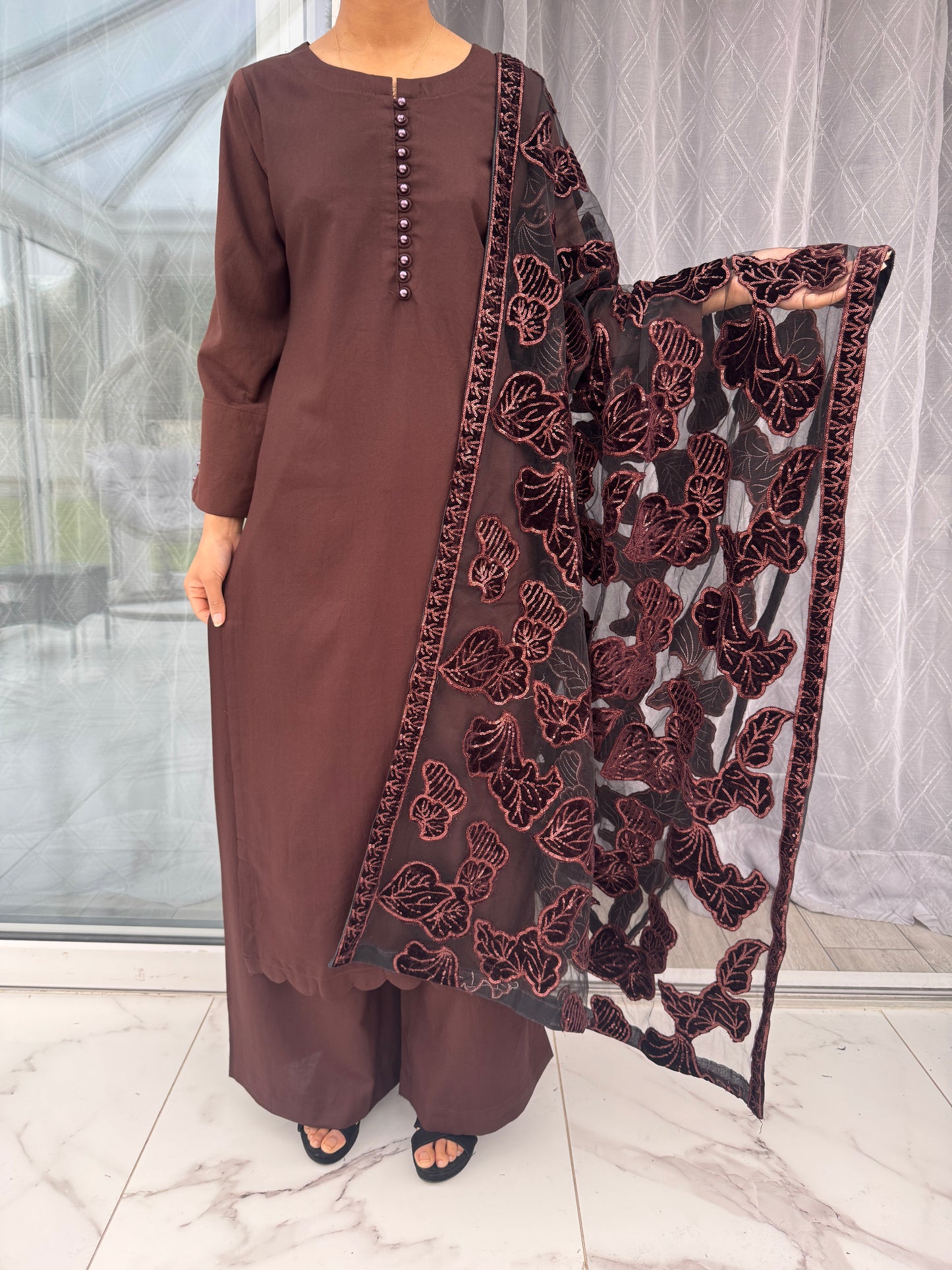 NURA SIMRANS - Dhanak readymade outfit with laserkari velvet net dupatta